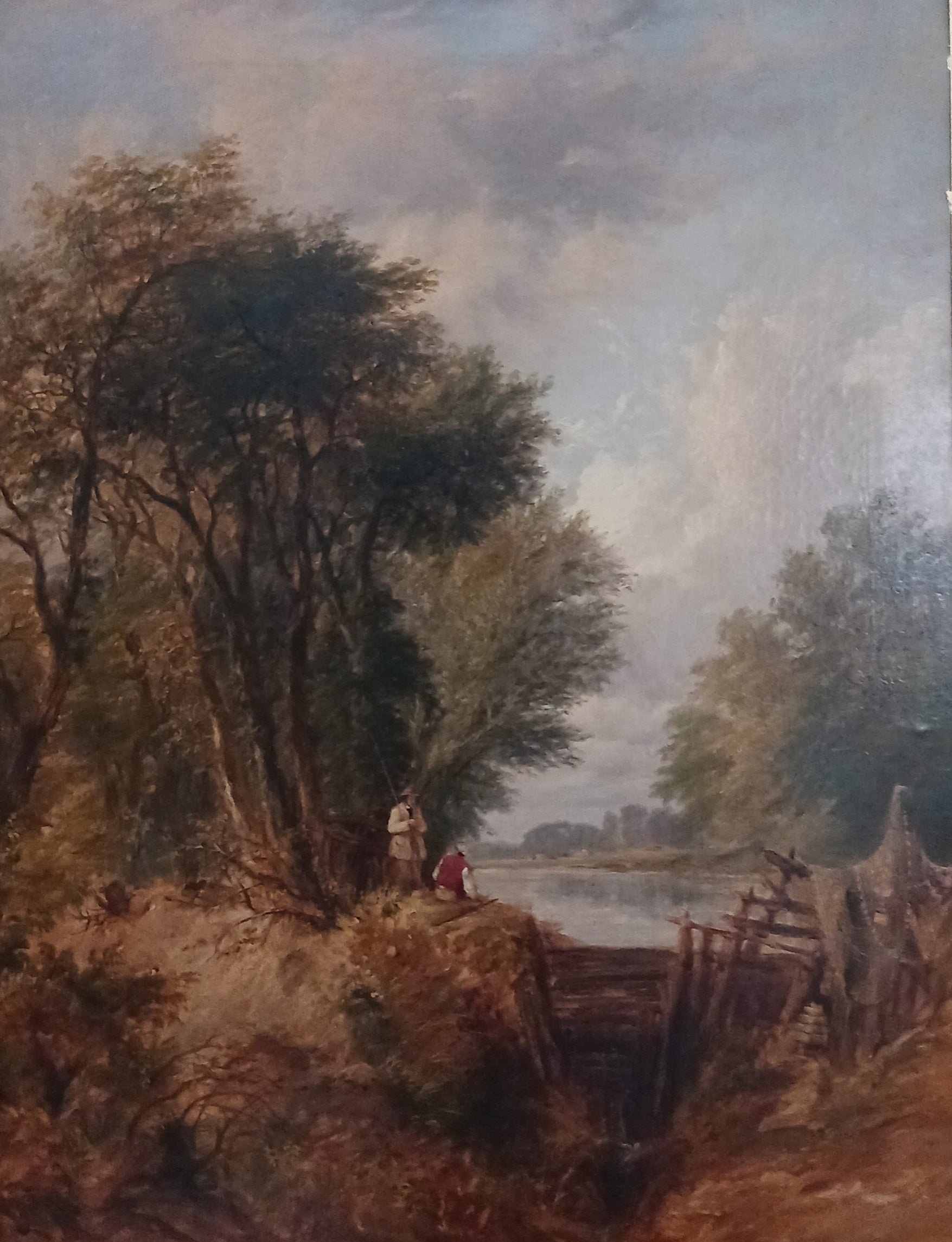 1853 "Fishing by the Weir" Edmund Johann Niemann Oil on Canvas Well Listed