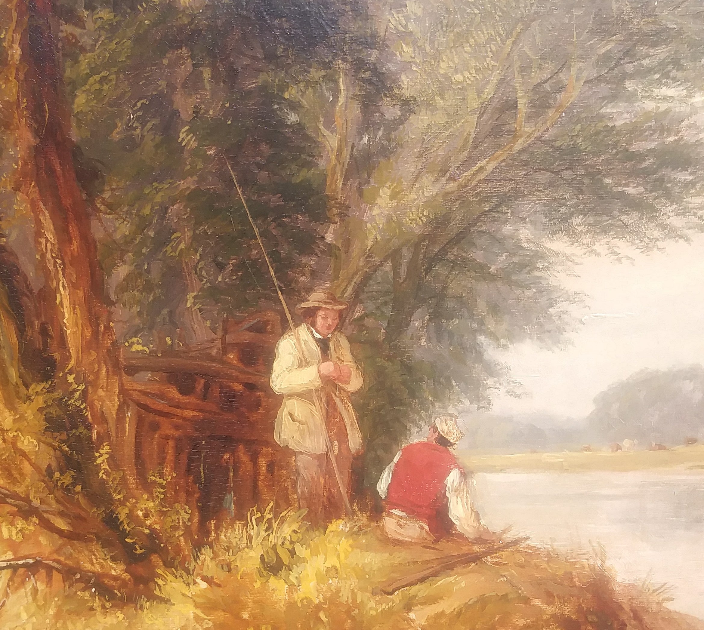 1853 "Fishing by the Weir" Edmund Johann Niemann Oil on Canvas Well Listed