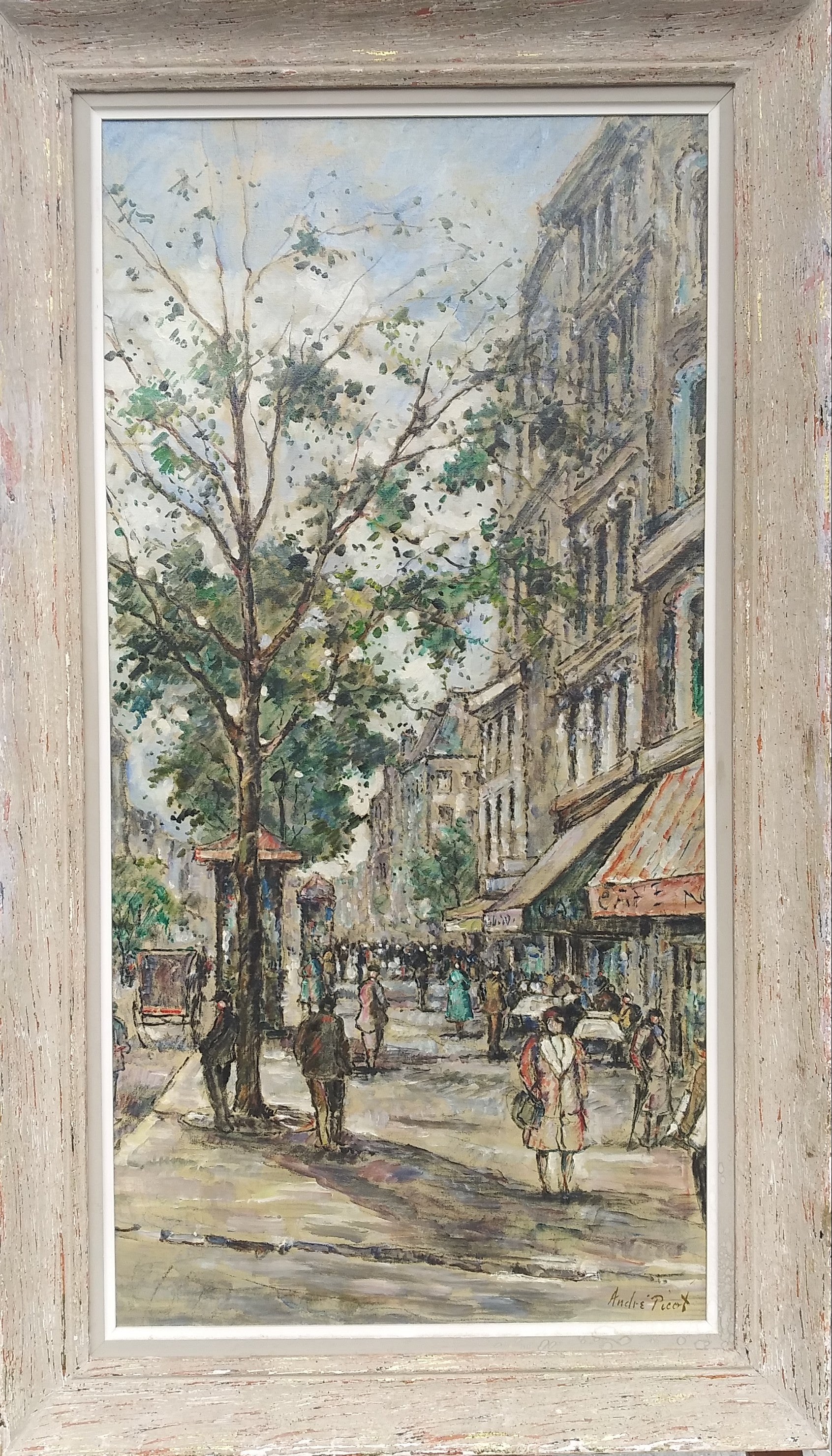 Mid 20th Century "St. Denis Paris Street" Oil Painting by Andre Picot Listed