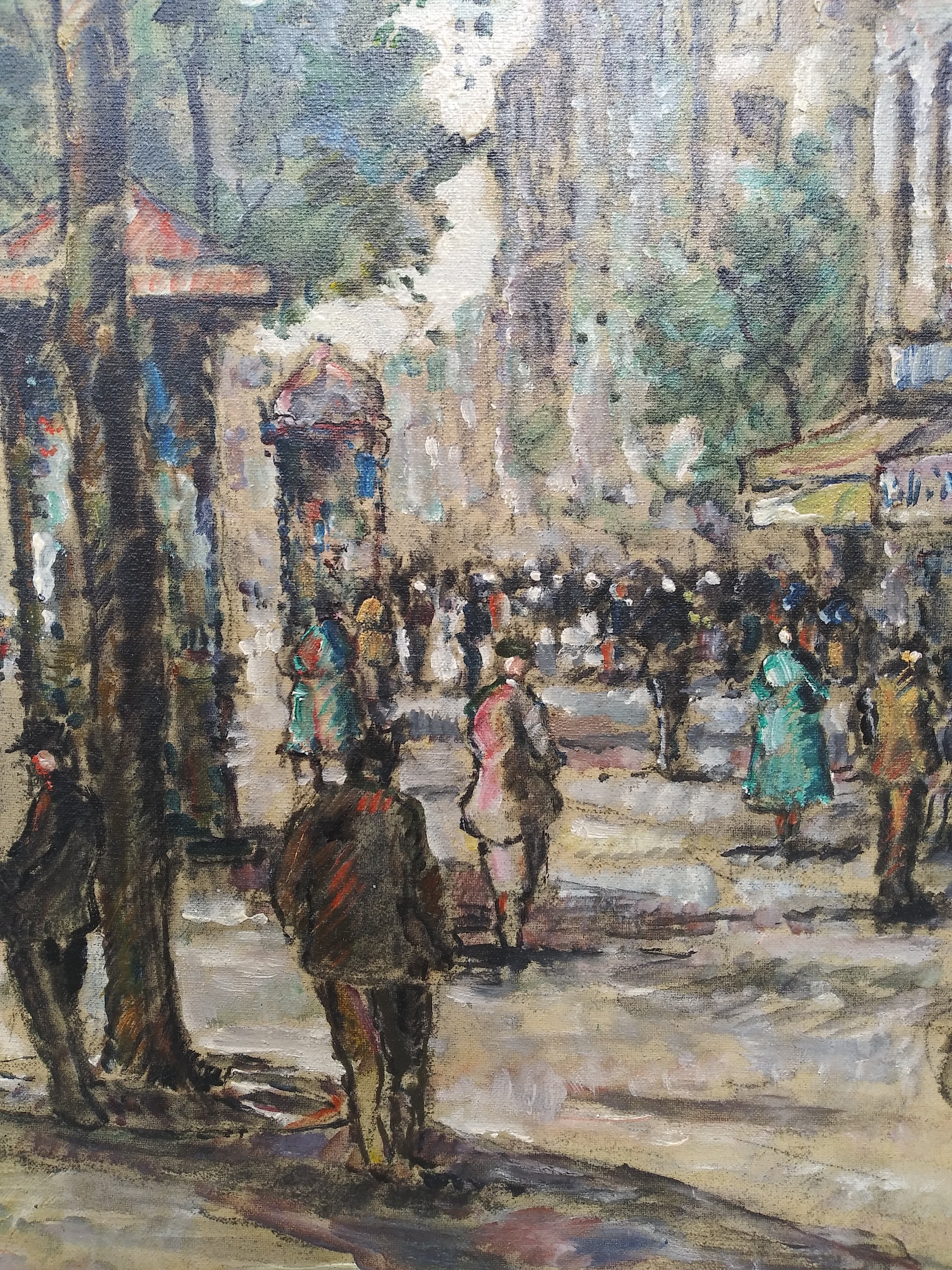Mid 20th Century "St. Denis Paris Street" Oil Painting by Andre Picot Listed
