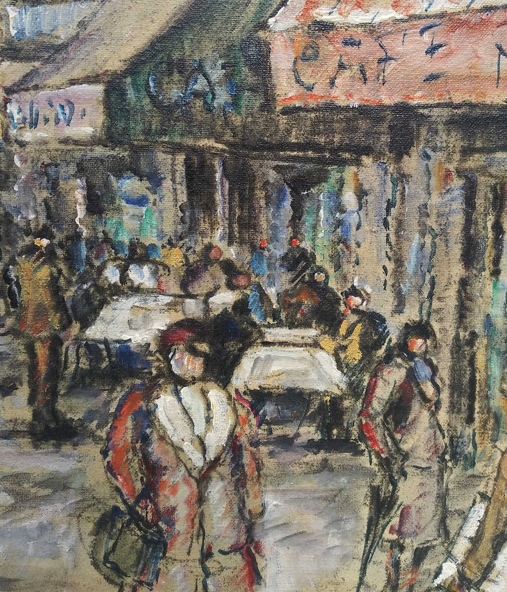Mid 20th Century "St. Denis Paris Street" Oil Painting by Andre Picot Listed