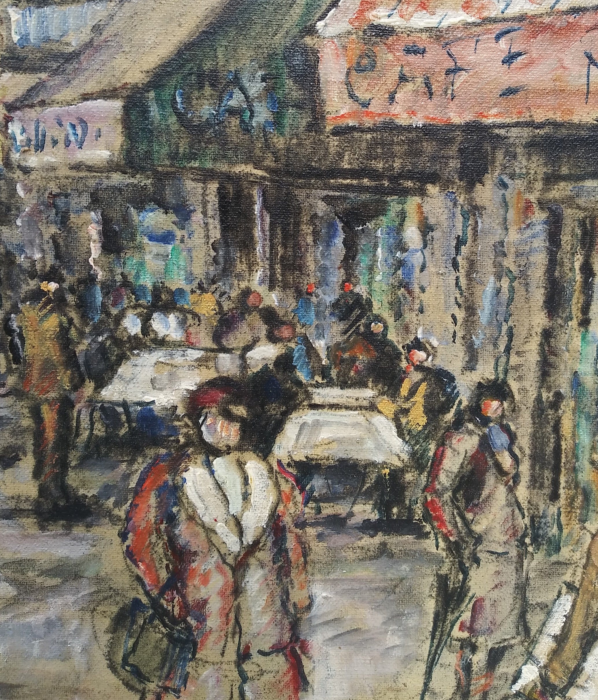 Mid 20th Century "St. Denis Paris Street" Oil Painting by Andre Picot Listed