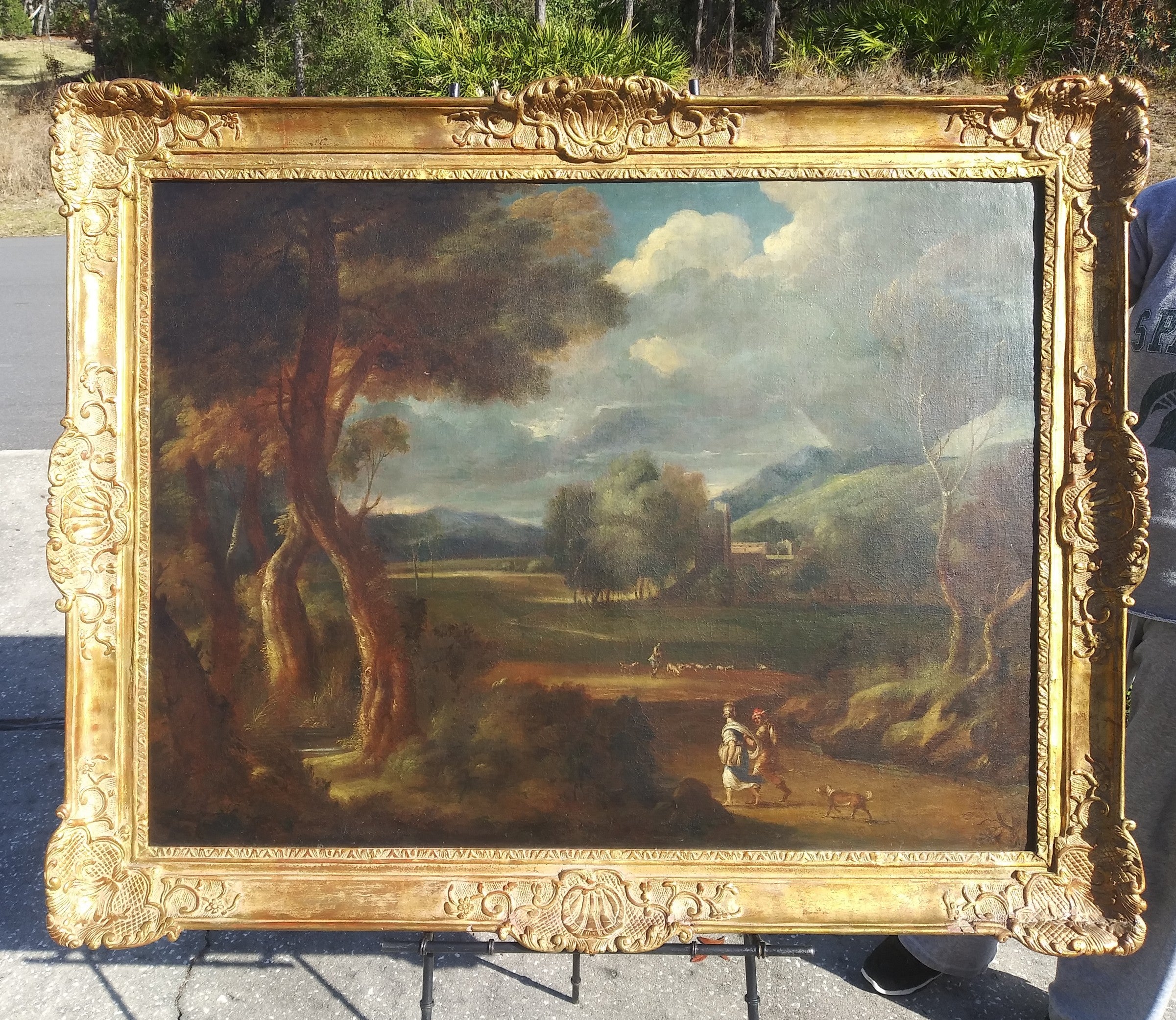 Gaspard Dughet Oil on Canvas Travelers in a Stormy Landscape 17th Century