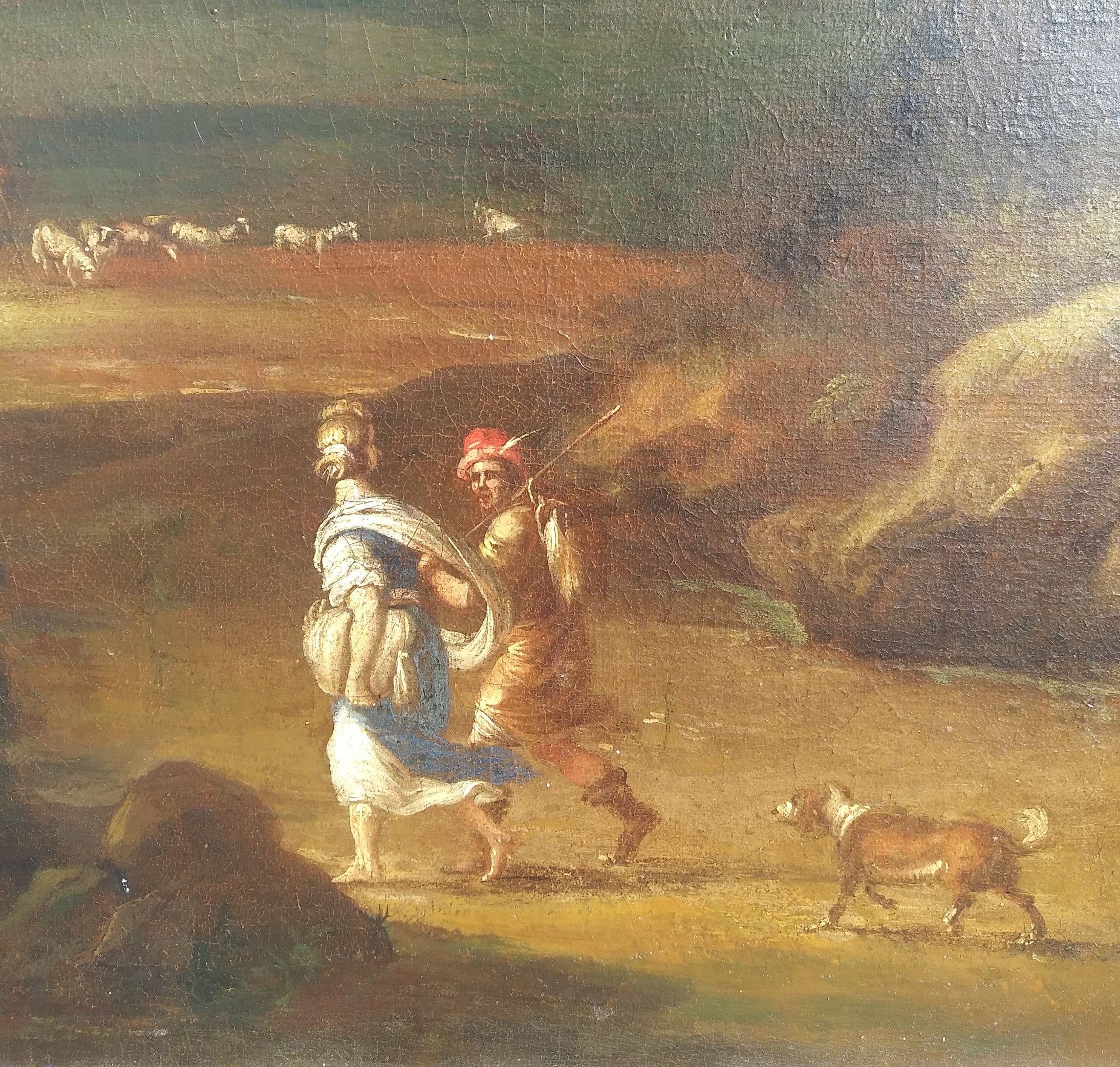 Gaspard Dughet Oil on Canvas Travelers in a Stormy Landscape 17th Century