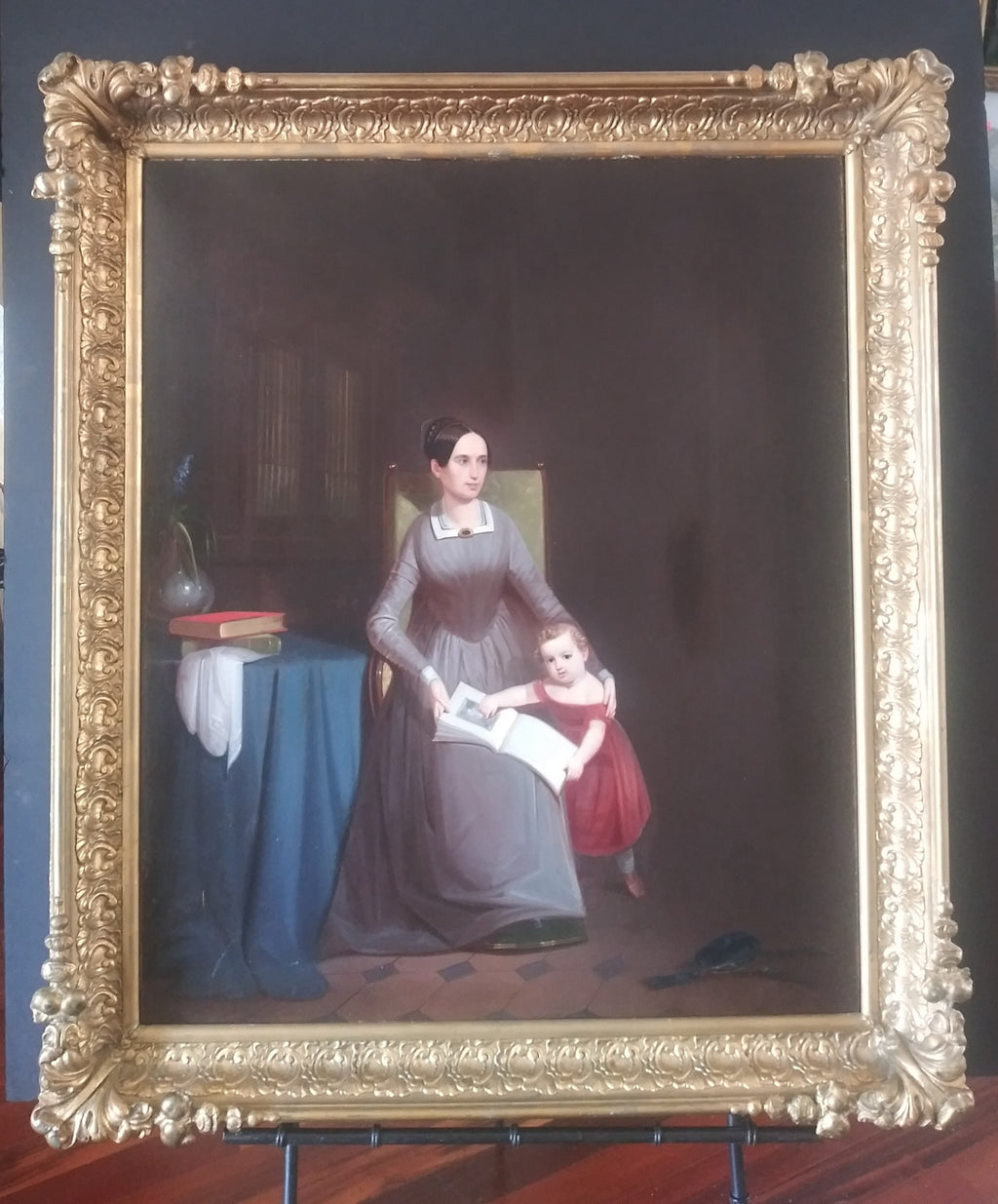 Early 19th Century "Mother and Child" Portrait Oil Painting