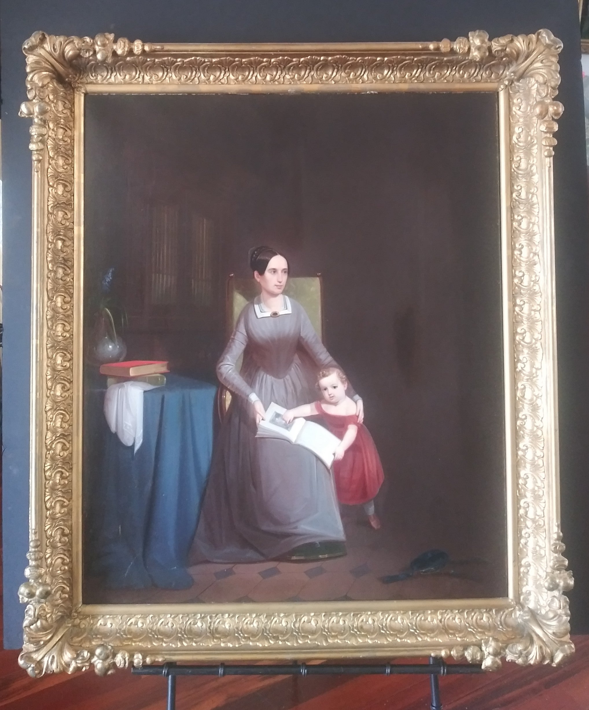 Early 19th Century "Mother and Child" Portrait Oil Painting