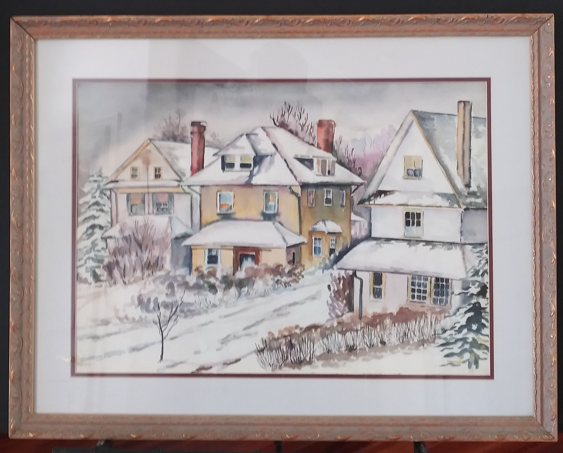 Houses in Snow - Watercolor by H. A. Randall