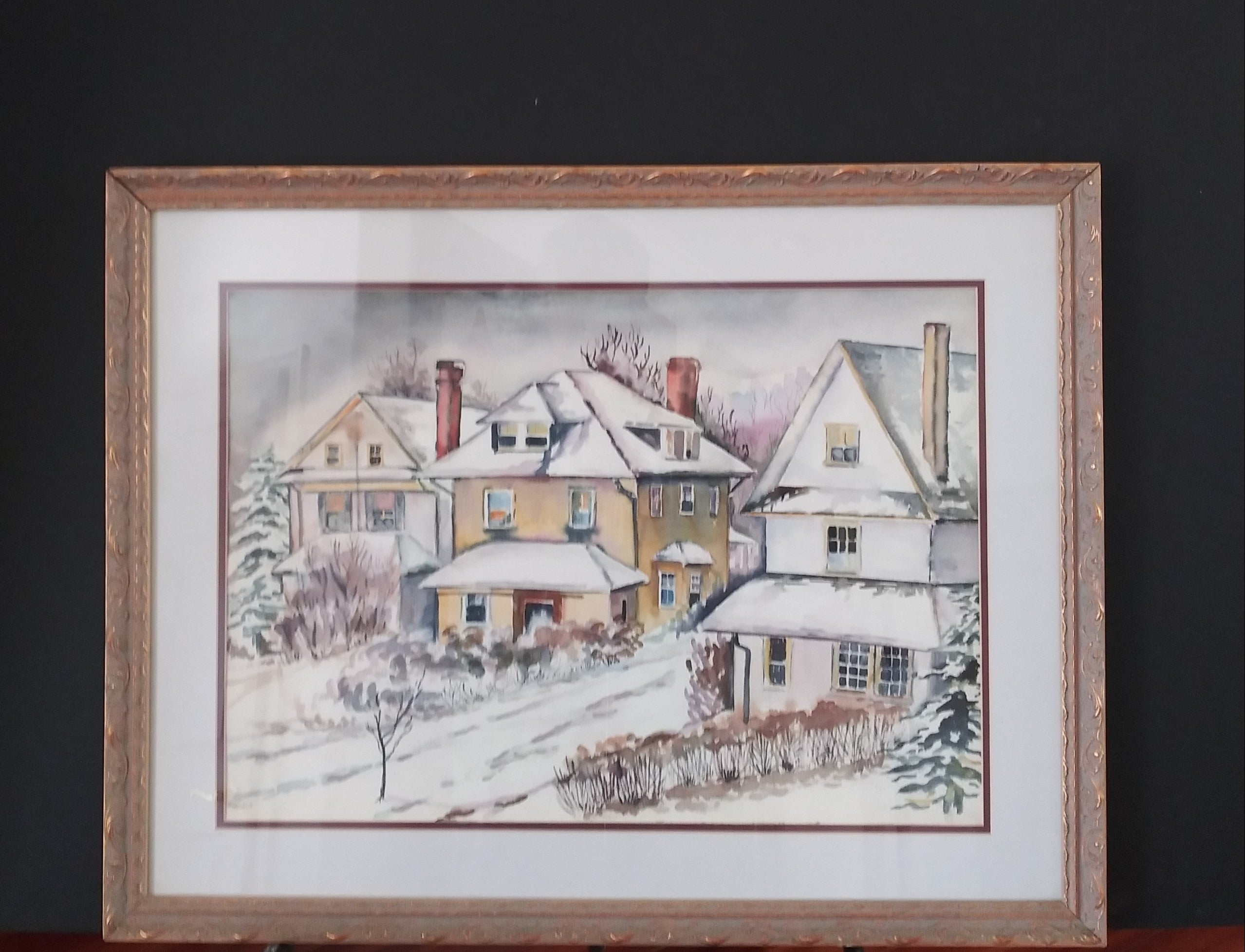 Houses in Snow - Watercolor by H. A. Randall