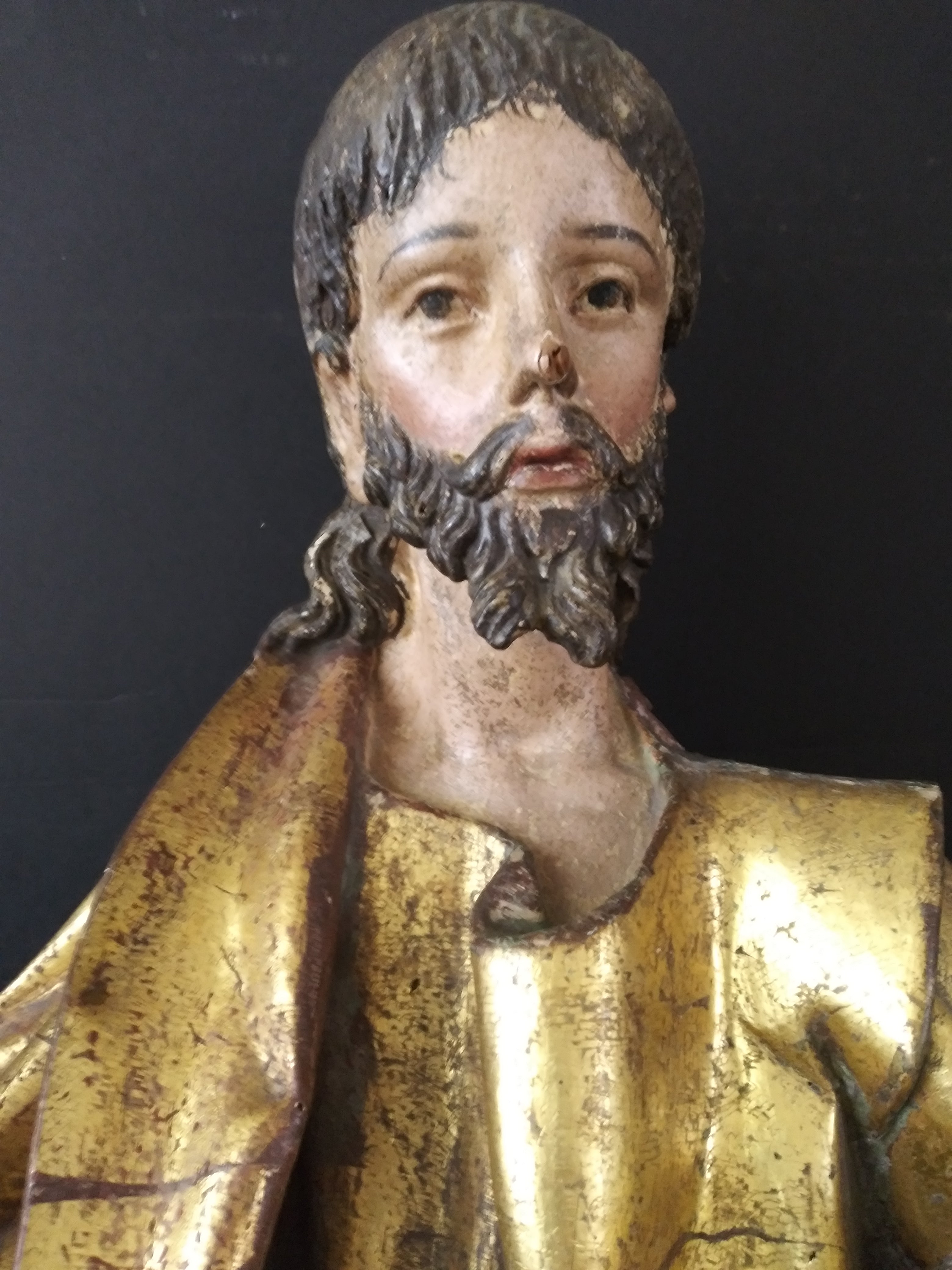 17th Century "Santo Pablo" Spanish Carved Gilt and Polychrome Wood Figure