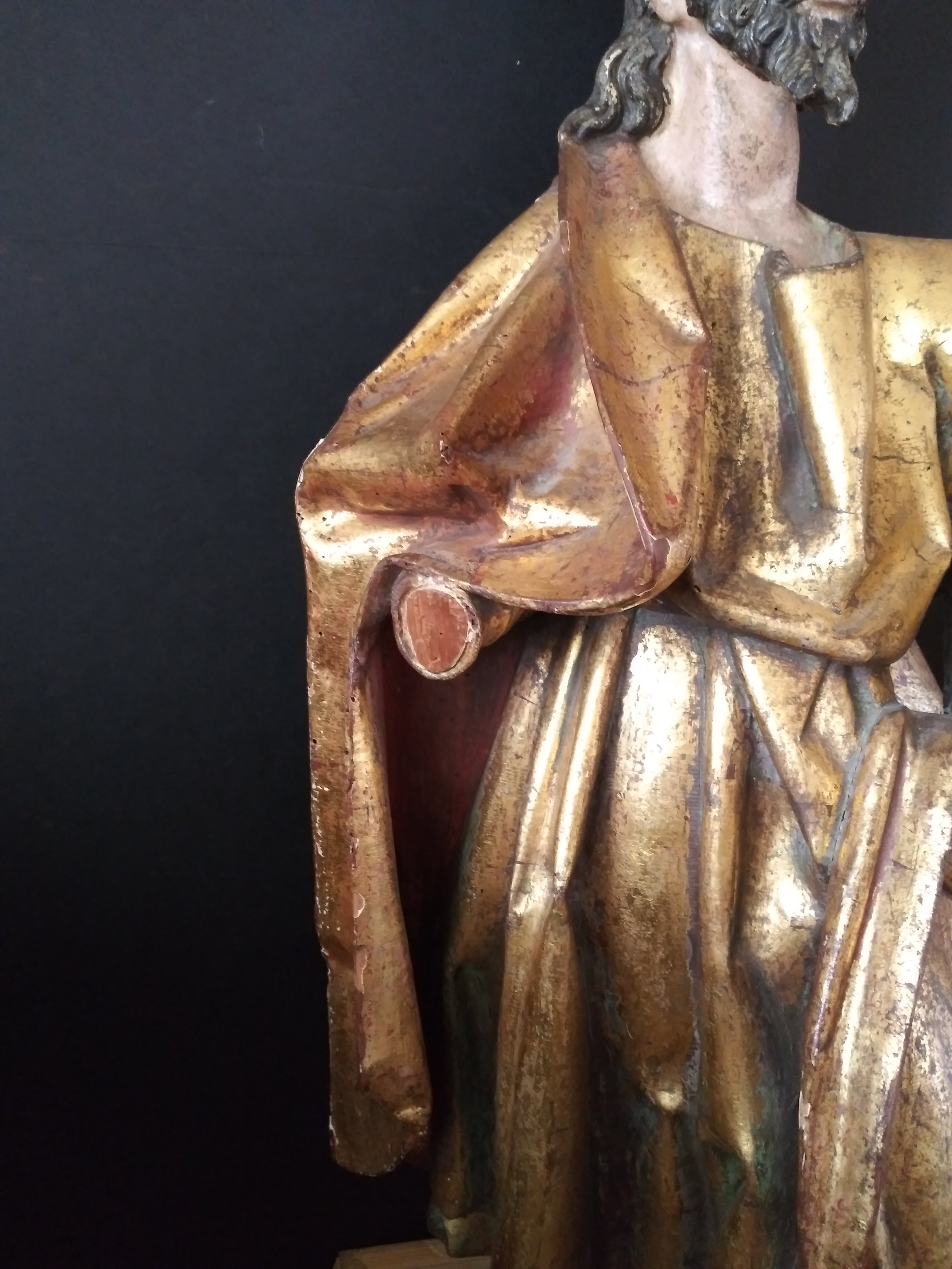 17th Century "Santo Pablo" Spanish Carved Gilt and Polychrome Wood Figure