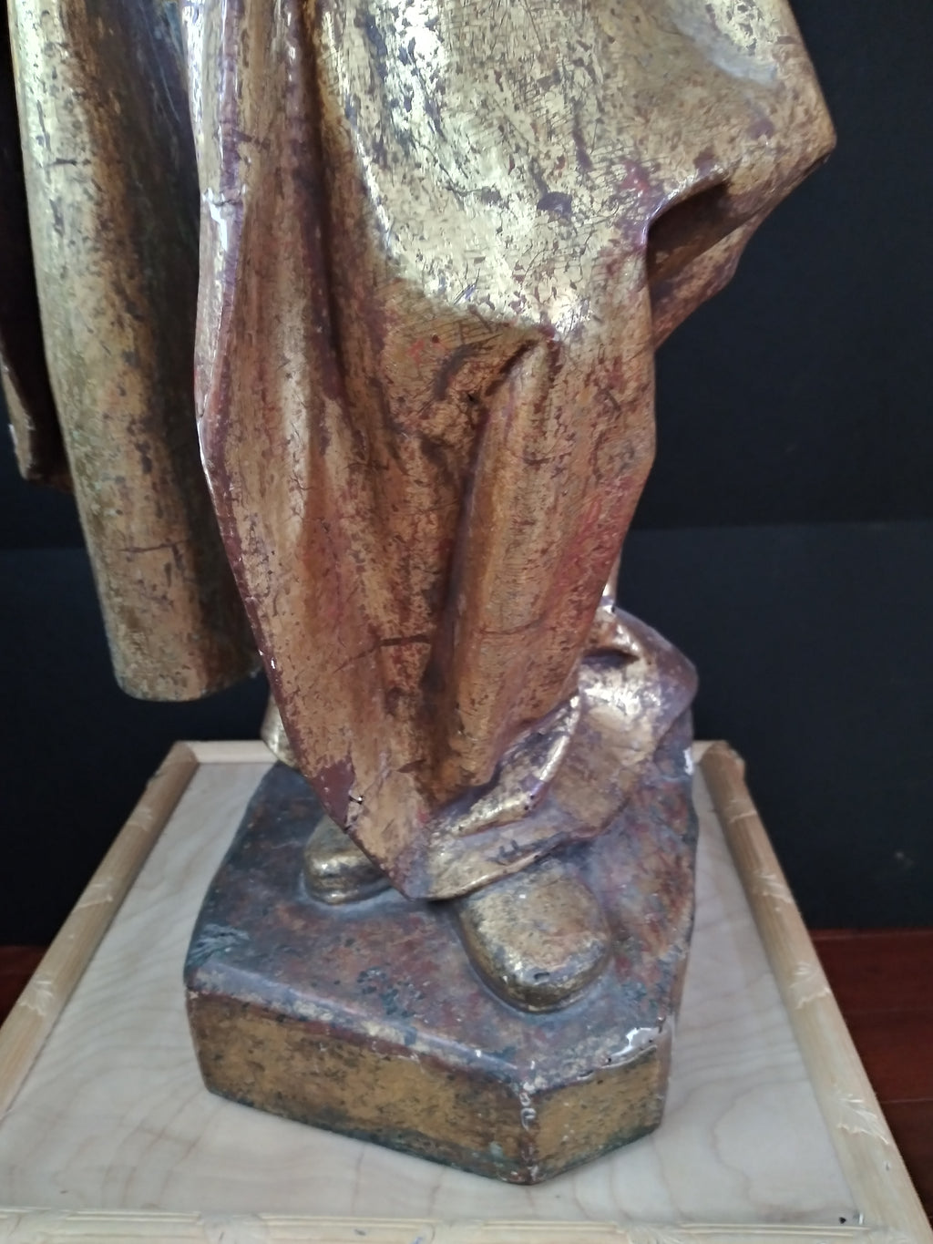 17th Century "Santo Pablo" Spanish Carved Gilt and Polychrome Wood Figure