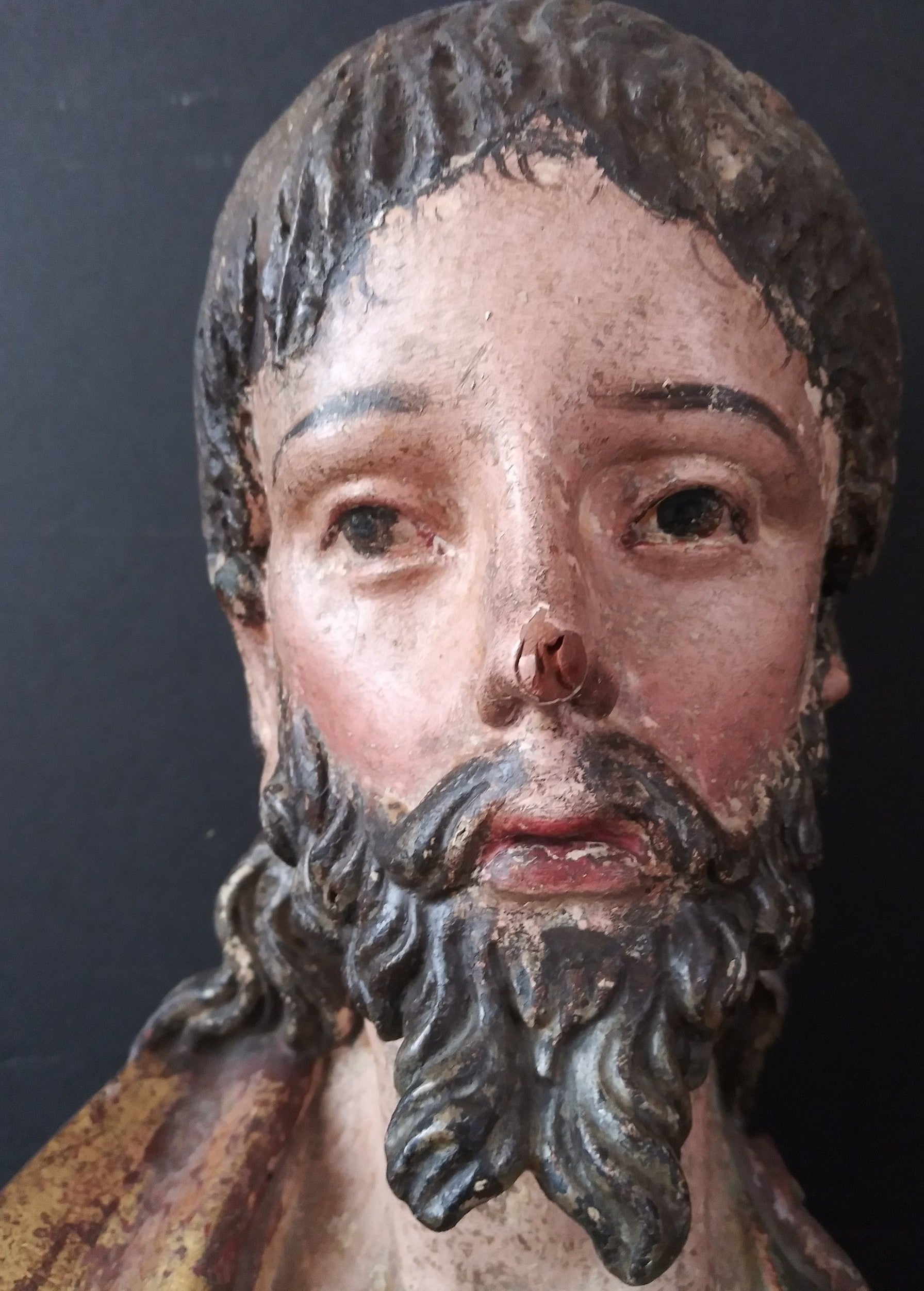 17th Century "Santo Pablo" Spanish Carved Gilt and Polychrome Wood Figure