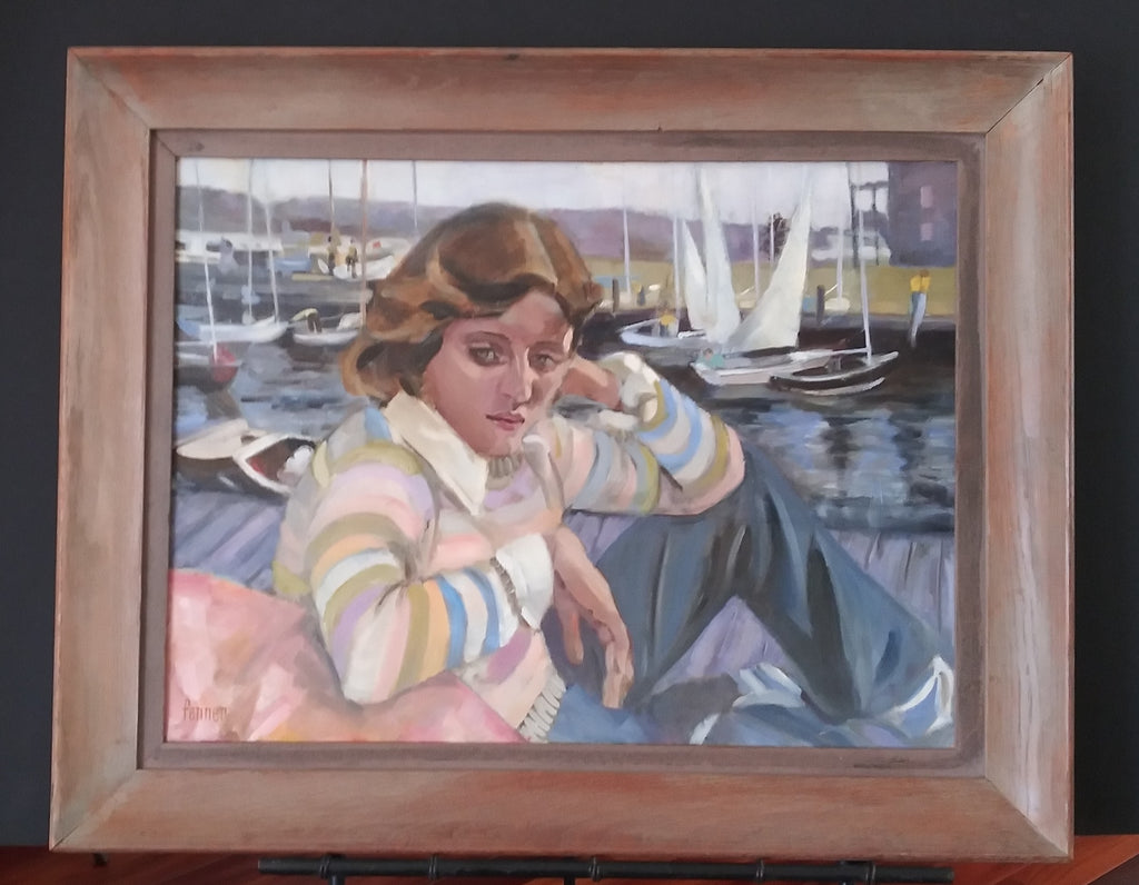 Oil-Young Girl Sittin' on the Dock of the Bay-Polly Fenner Massachusetts Artist