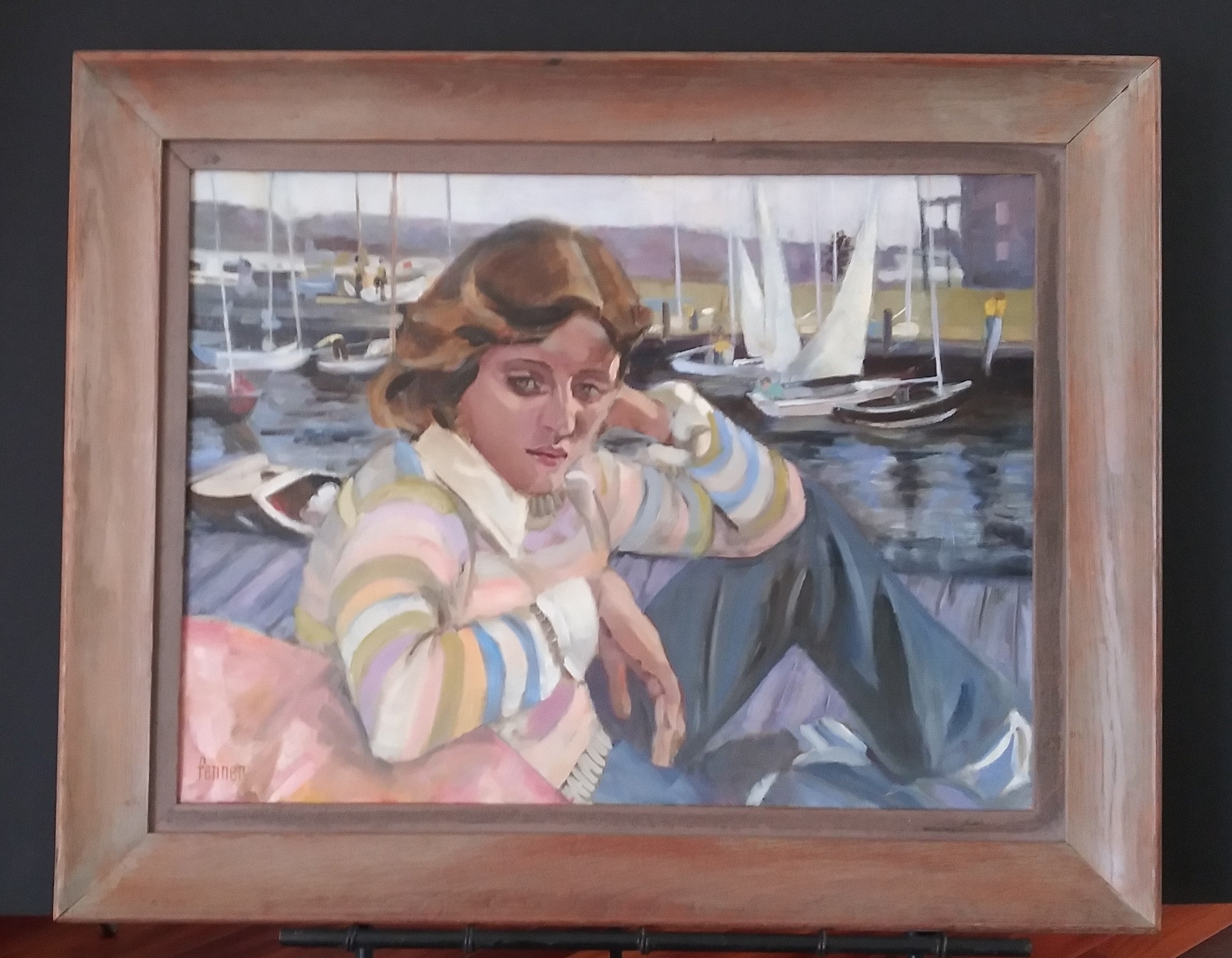 Oil-Young Girl Sittin' on the Dock of the Bay-Polly Fenner Massachusetts Artist