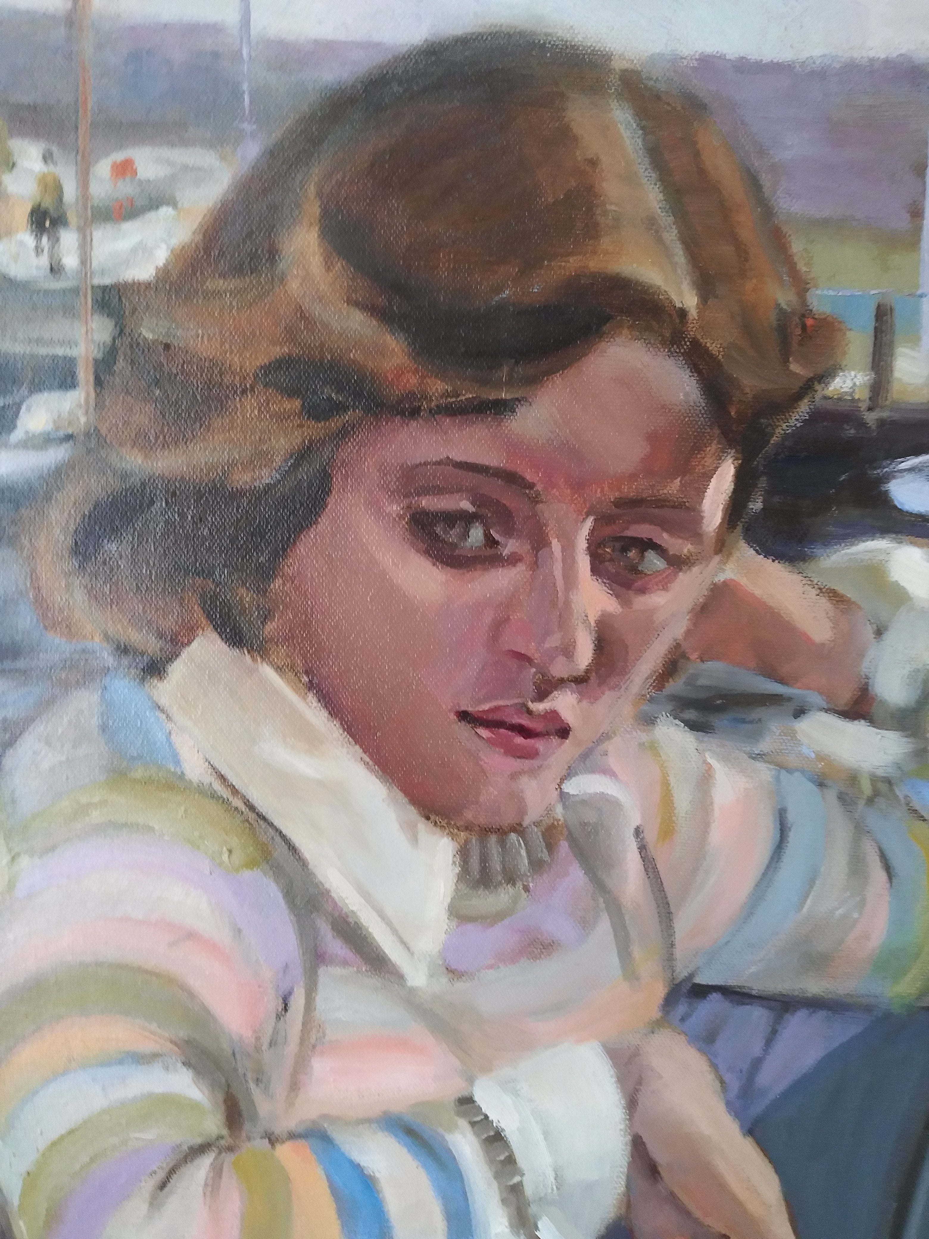 Oil-Young Girl Sittin' on the Dock of the Bay-Polly Fenner Massachusetts Artist