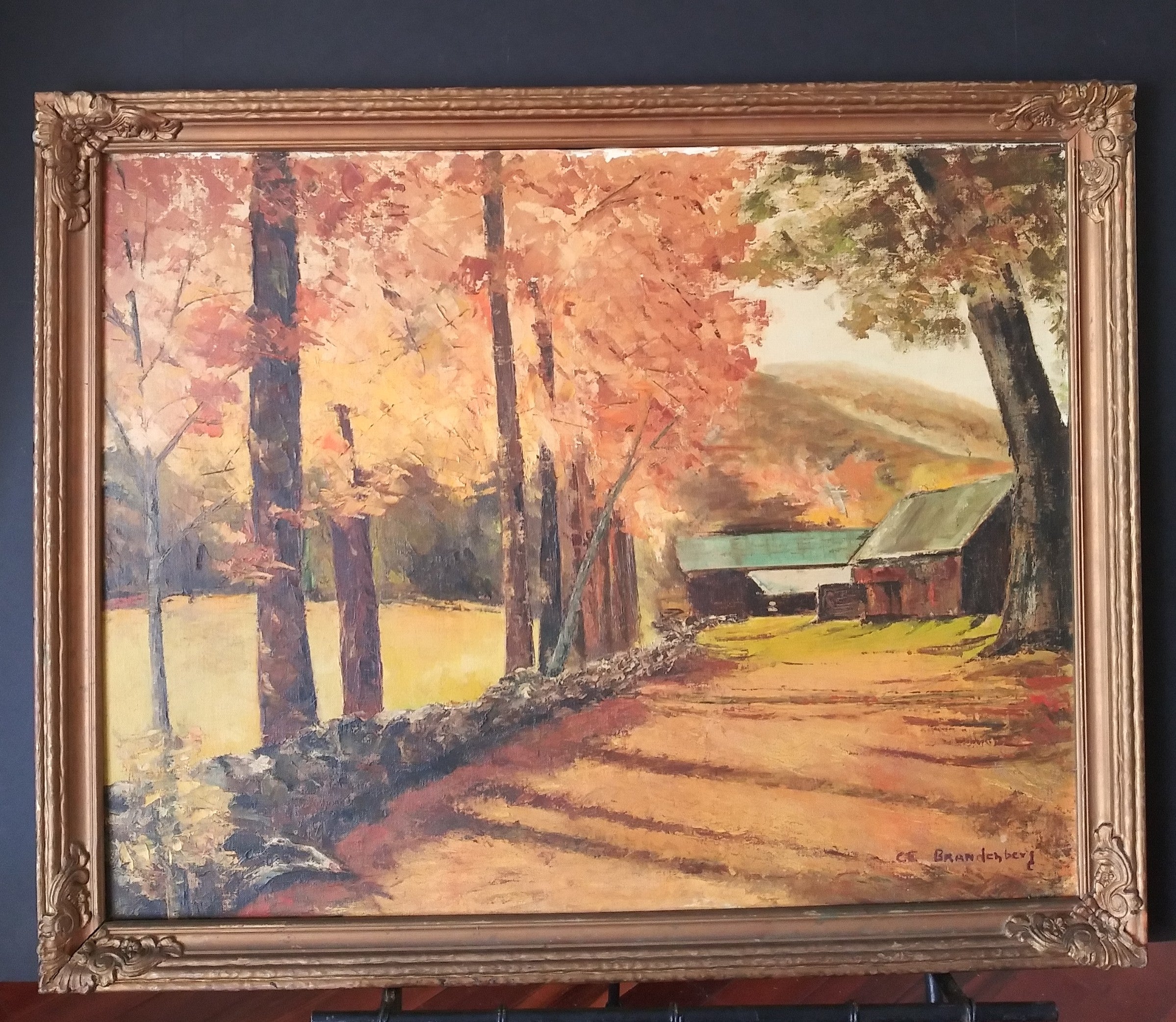 Farm Barns - Oil by noted Long Island, New York Artist Edith Brandenberg, Listed