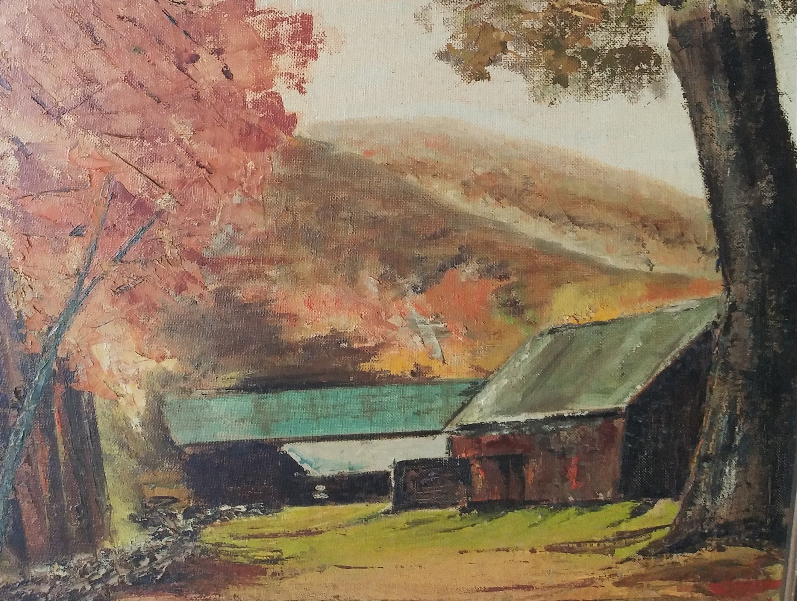 Farm Barns - Oil by noted Long Island, New York Artist Edith Brandenberg, Listed