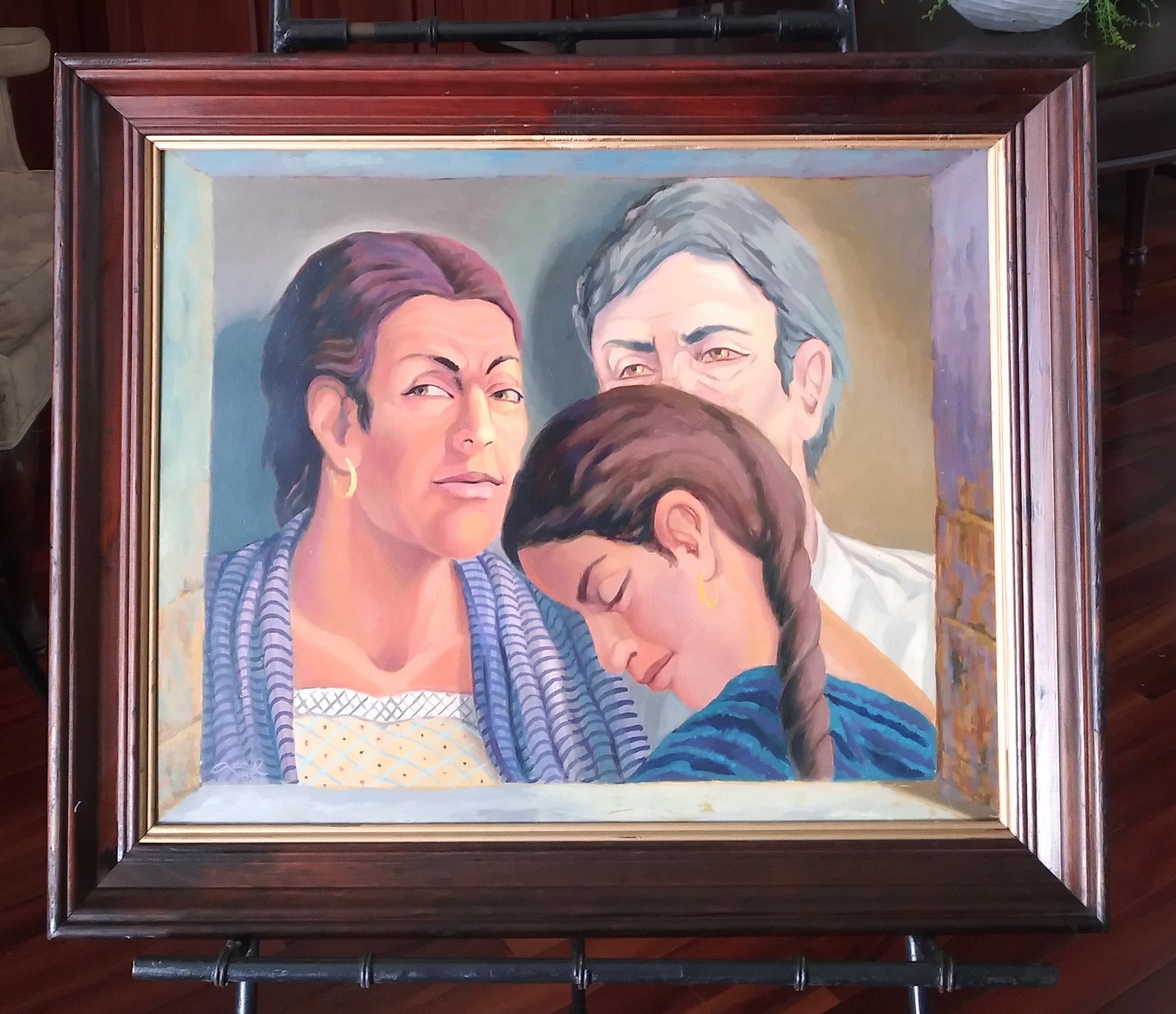 1985 oil on Board "The Family" by A. Cal