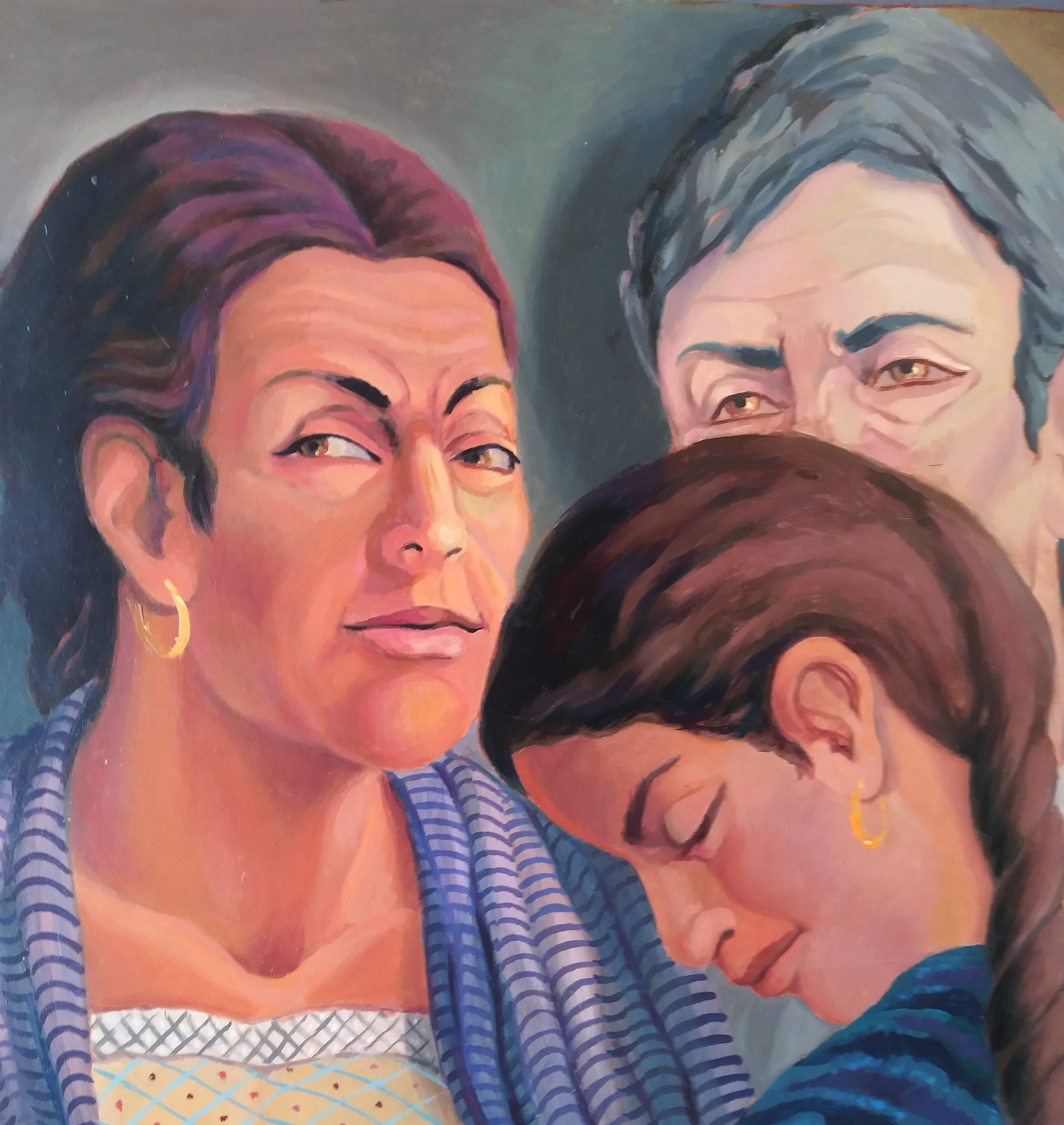 1985 oil on Board "The Family" by A. Cal