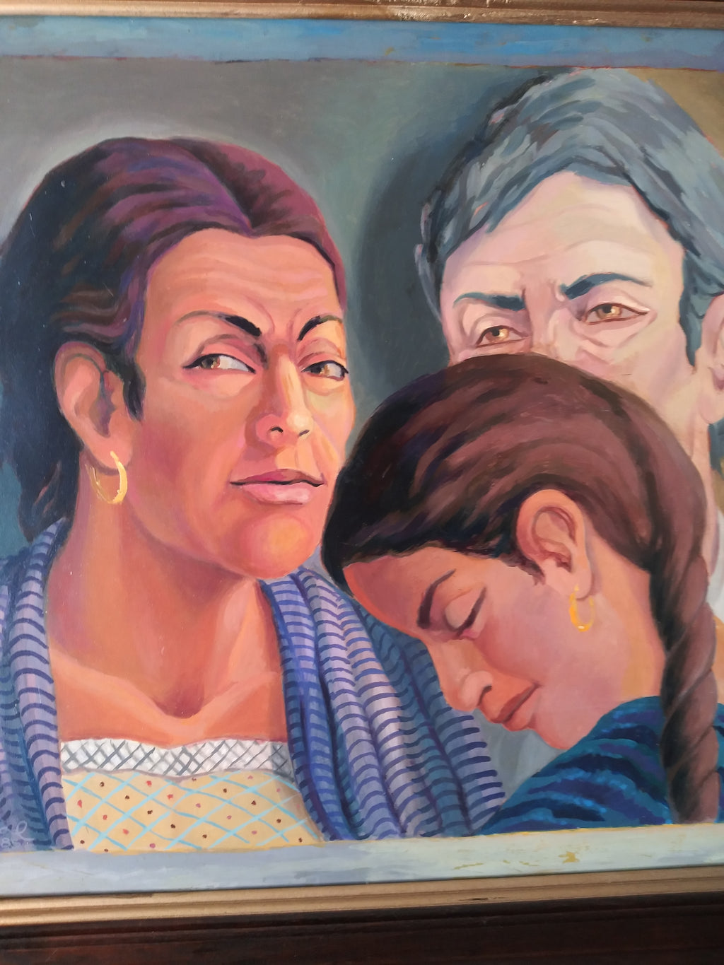 1985 oil on Board "The Family" by A. Cal