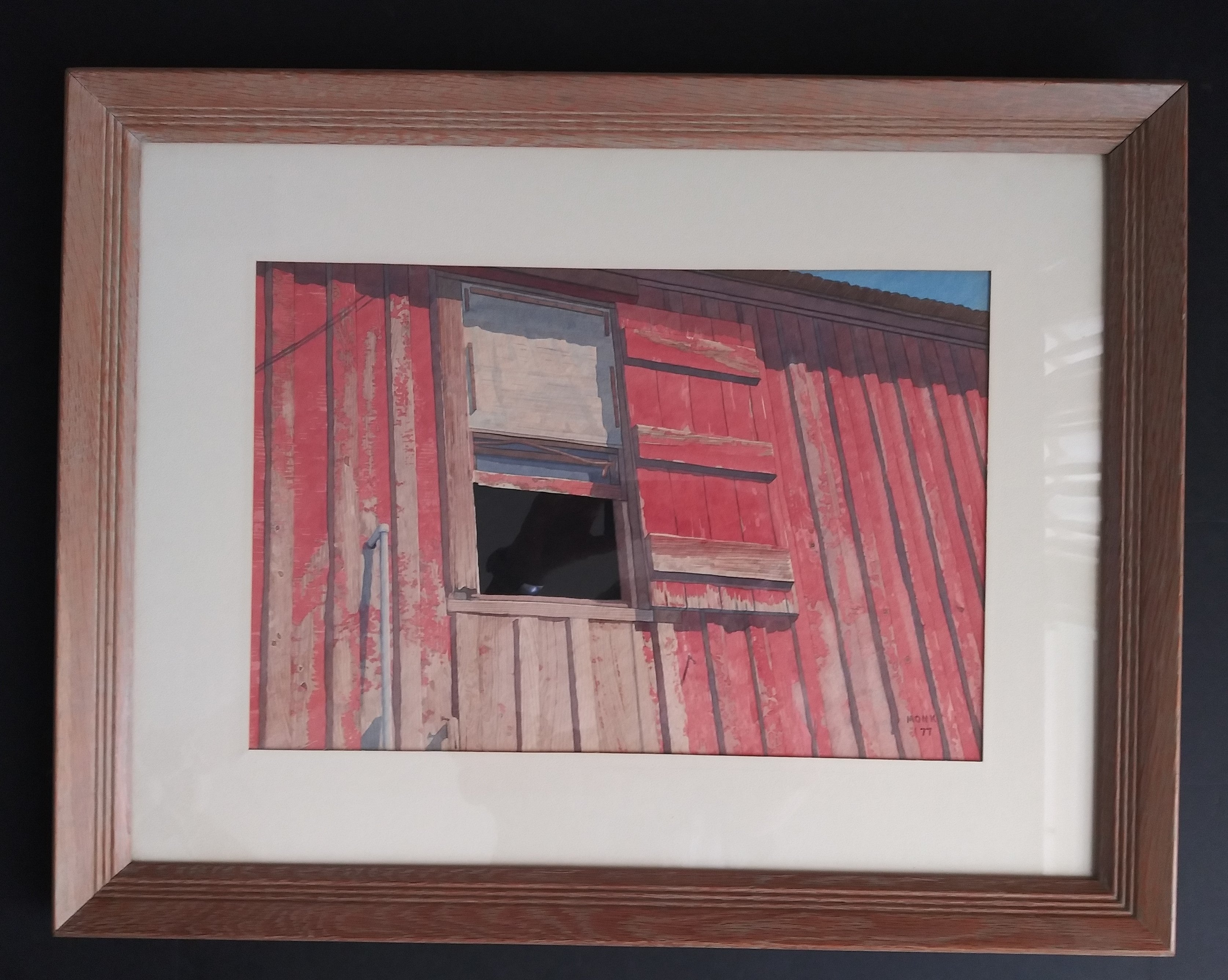 Photorealistic Watercolor "The Open Window" signed Monk 1977