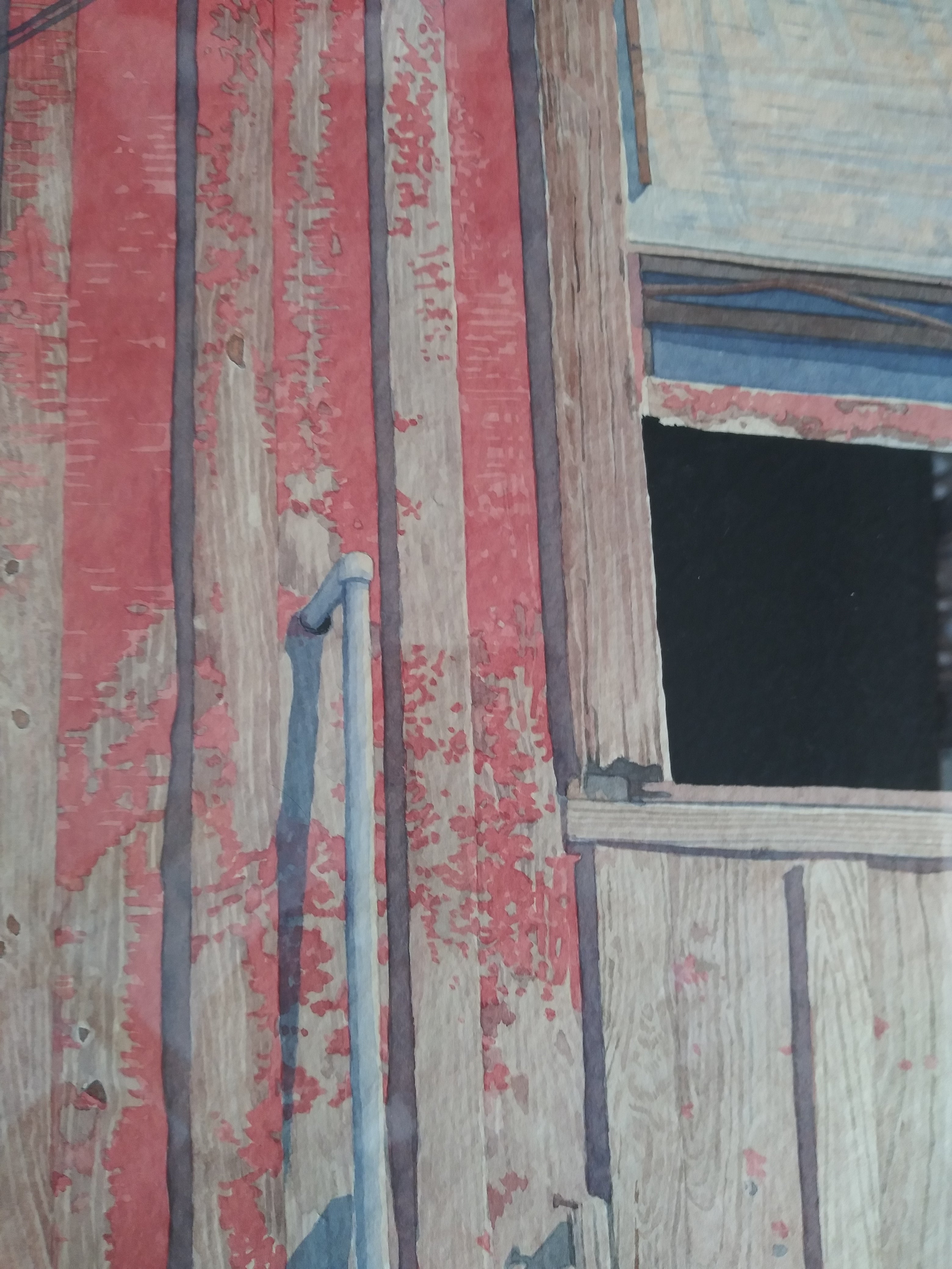 Photorealistic Watercolor "The Open Window" signed Monk 1977