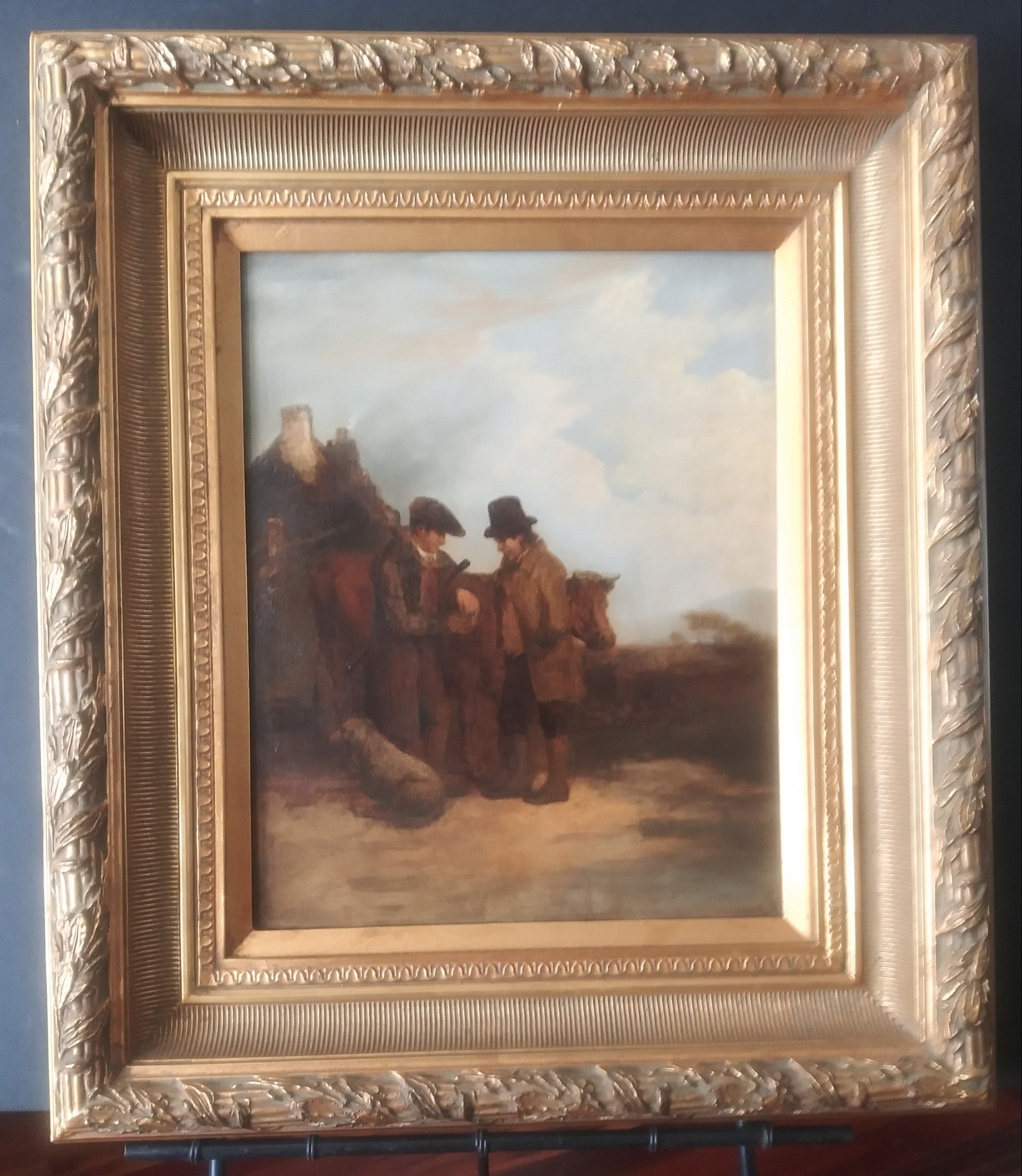 1860s British School Oil on Board Painting "What's Elsie Worth?"