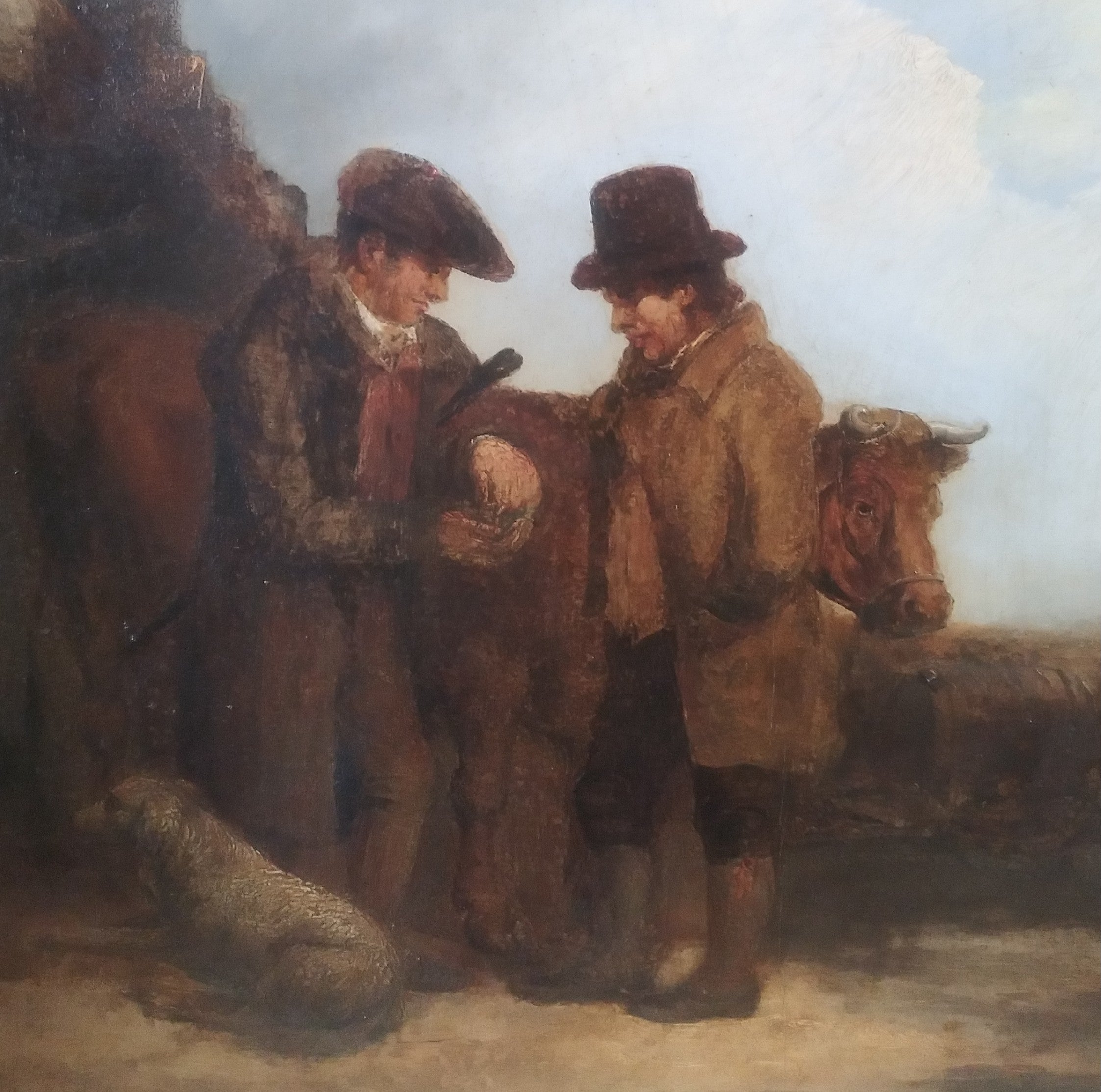 1860s British School Oil on Board Painting "What's Elsie Worth?"