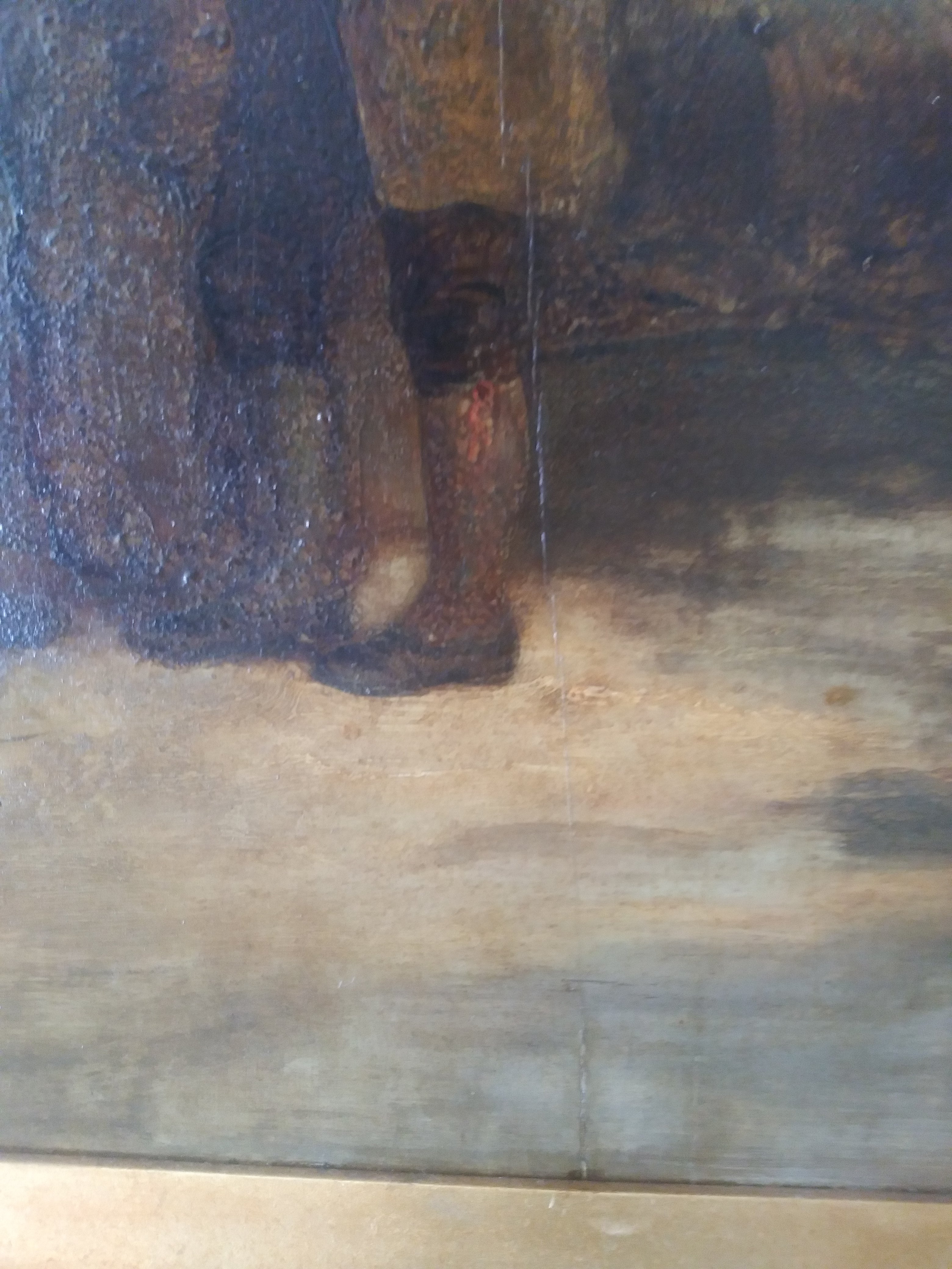 1860s British School Oil on Board Painting "What's Elsie Worth?"