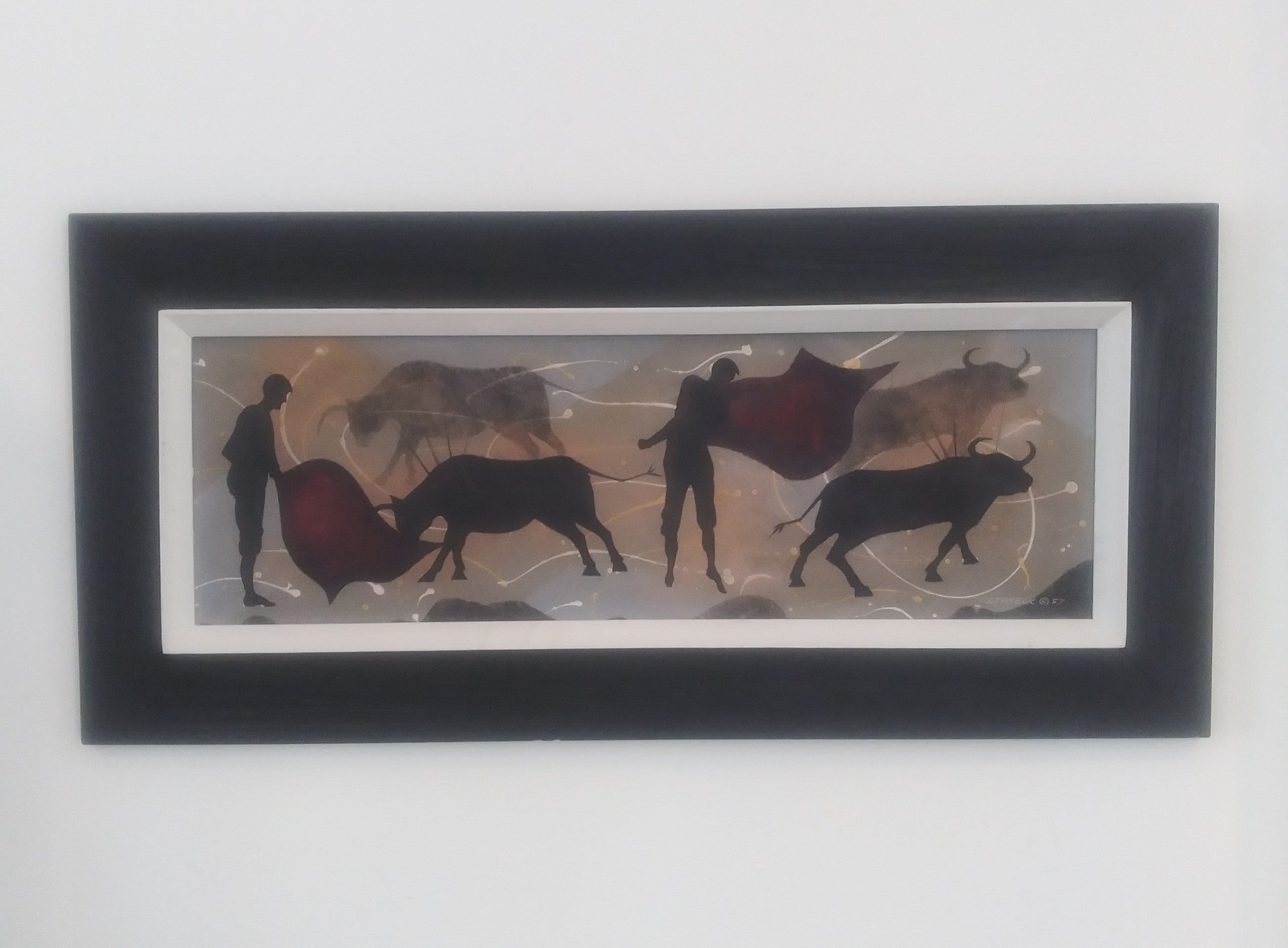 Mid-Century Modern Painting Matadors and Bulls by Edgar Stareck 1957 Listed