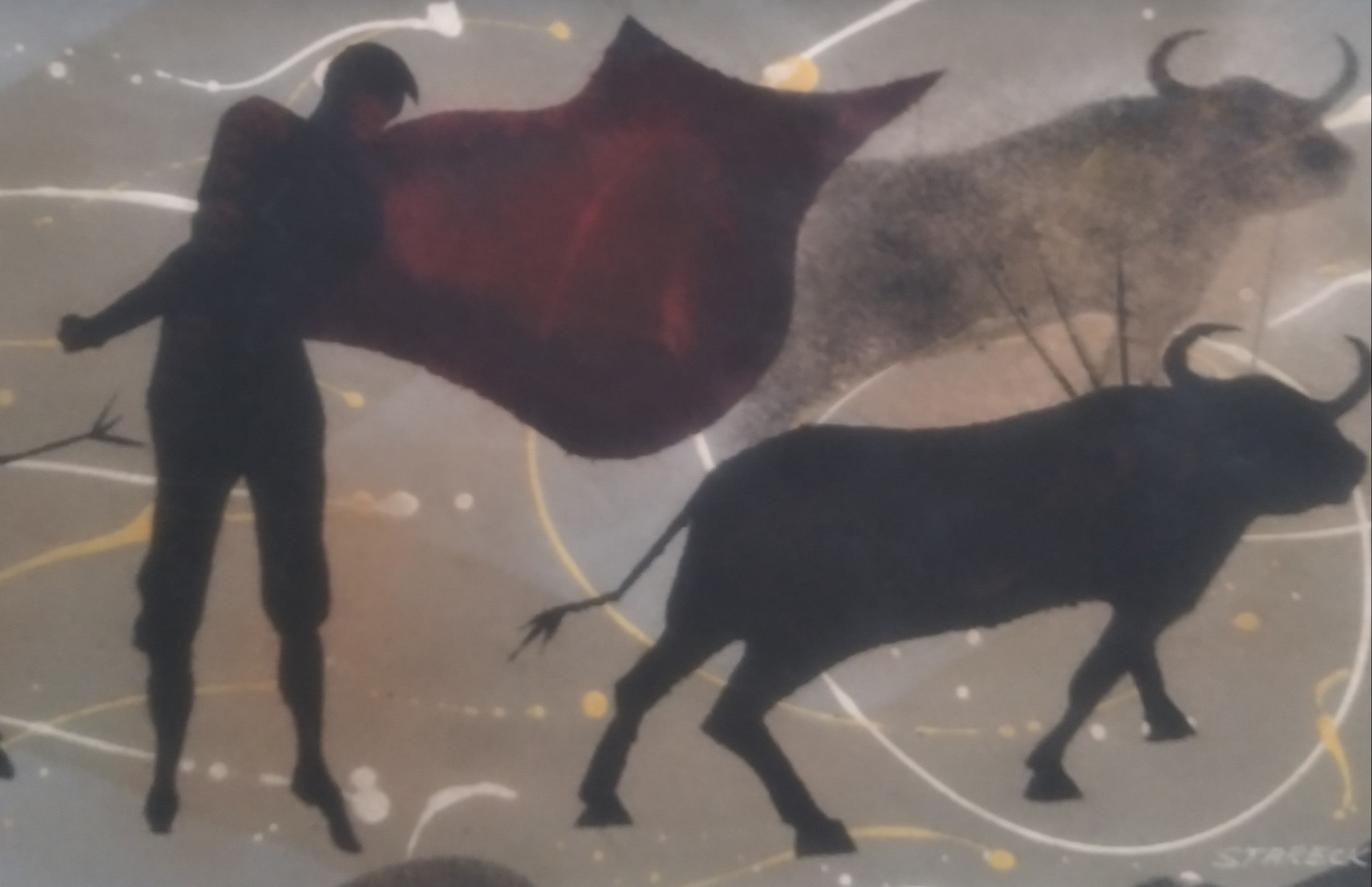 Mid-Century Modern Painting Matadors and Bulls by Edgar Stareck 1957 Listed