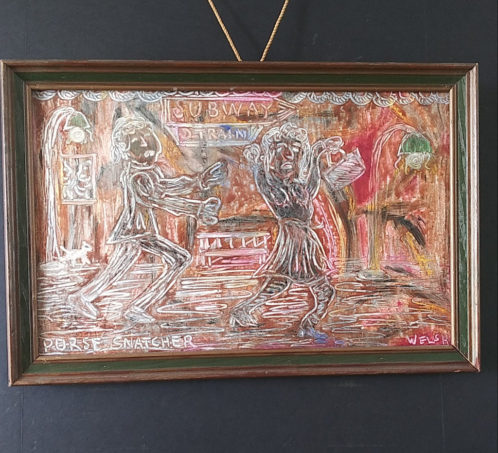Paul Nickle "Welsh"- The Purse Snatcher - Outsider Art - Folk Art - Oil / Canvas