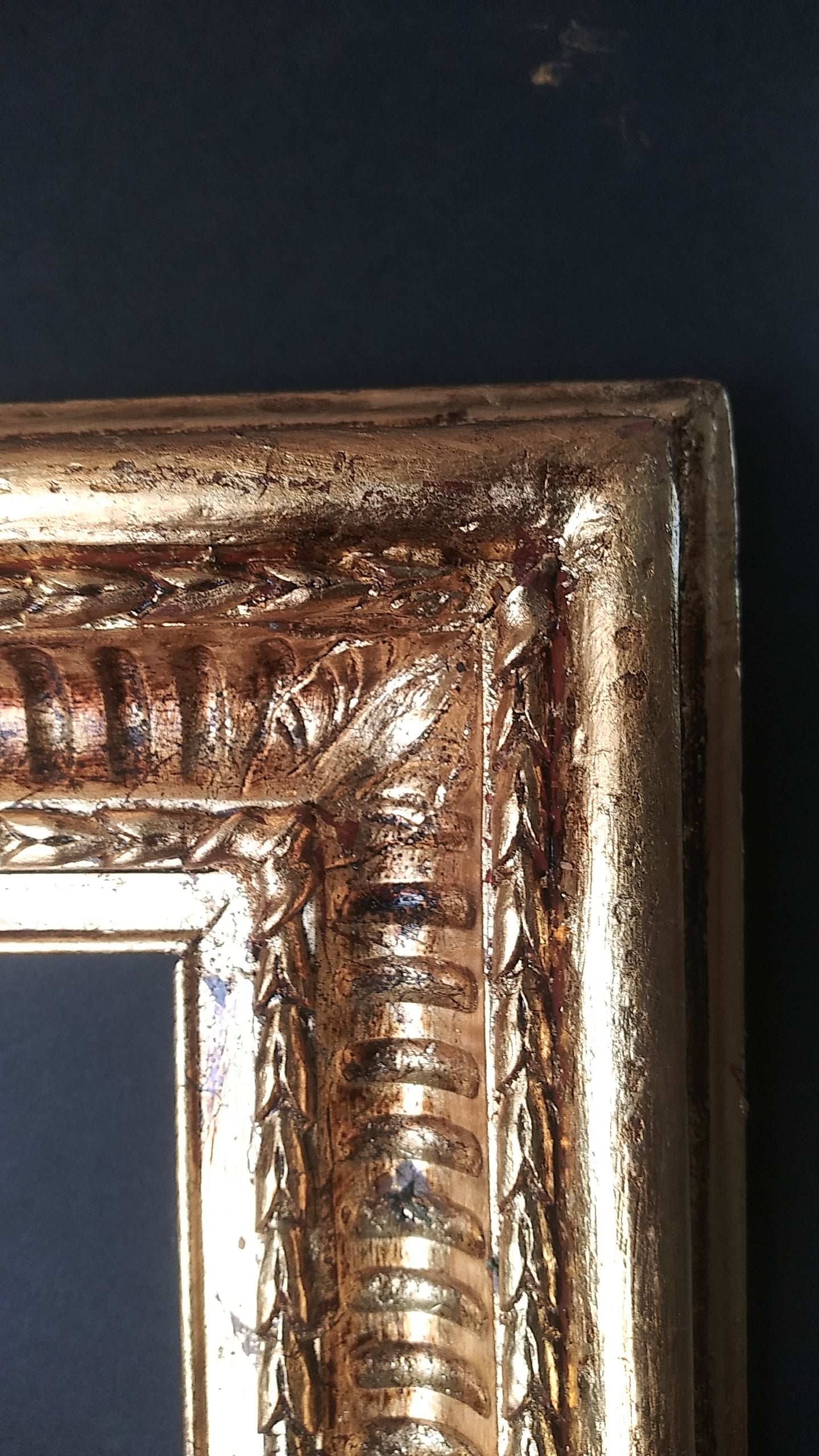 20' x 39" 19th Century Gilded Fluted Cove Frame with Carved Bell Flower Ornament