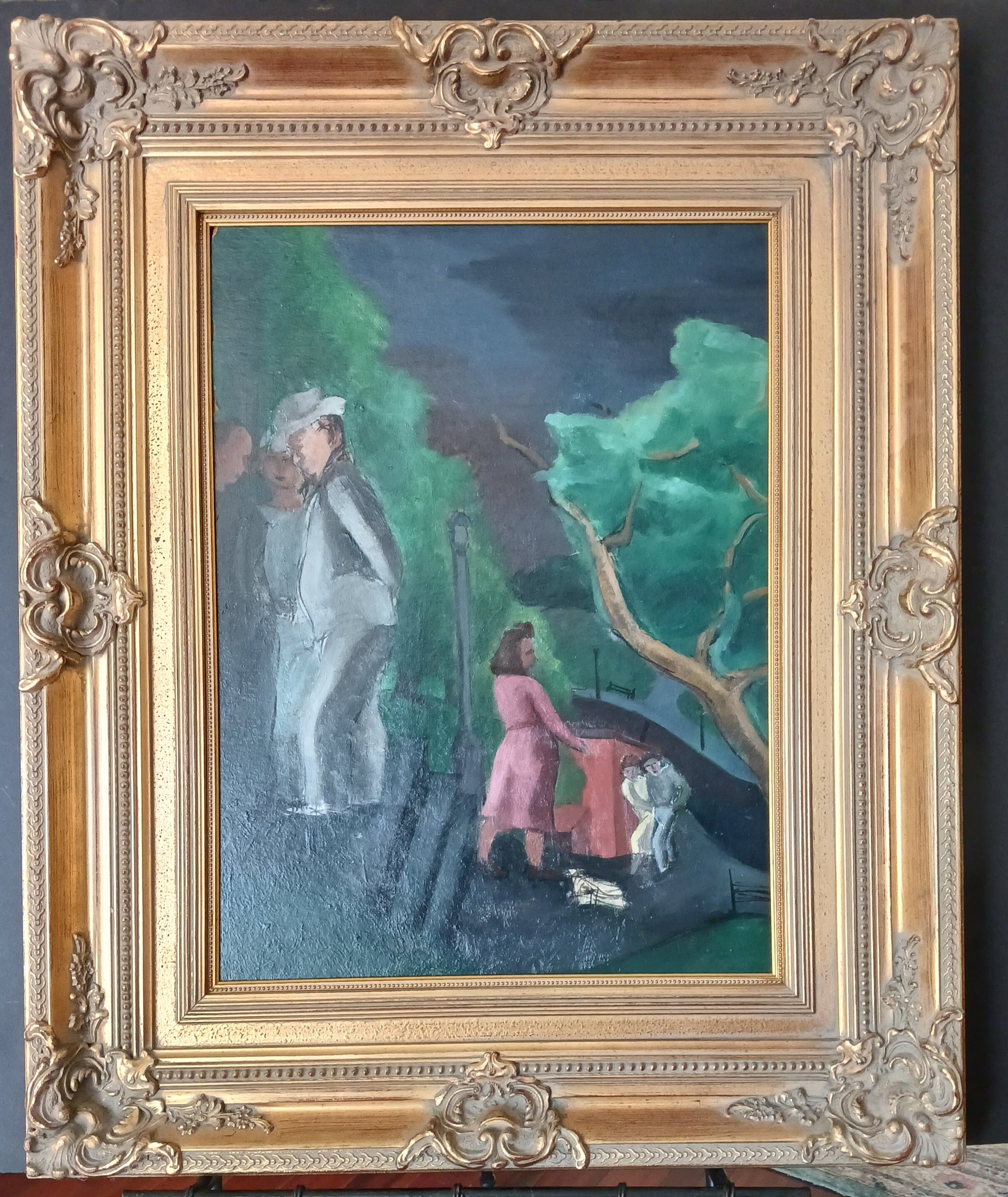 Muriel Walcoff Two-sided Oil - Park Strollers/Female Nude - Smithsonian Listed