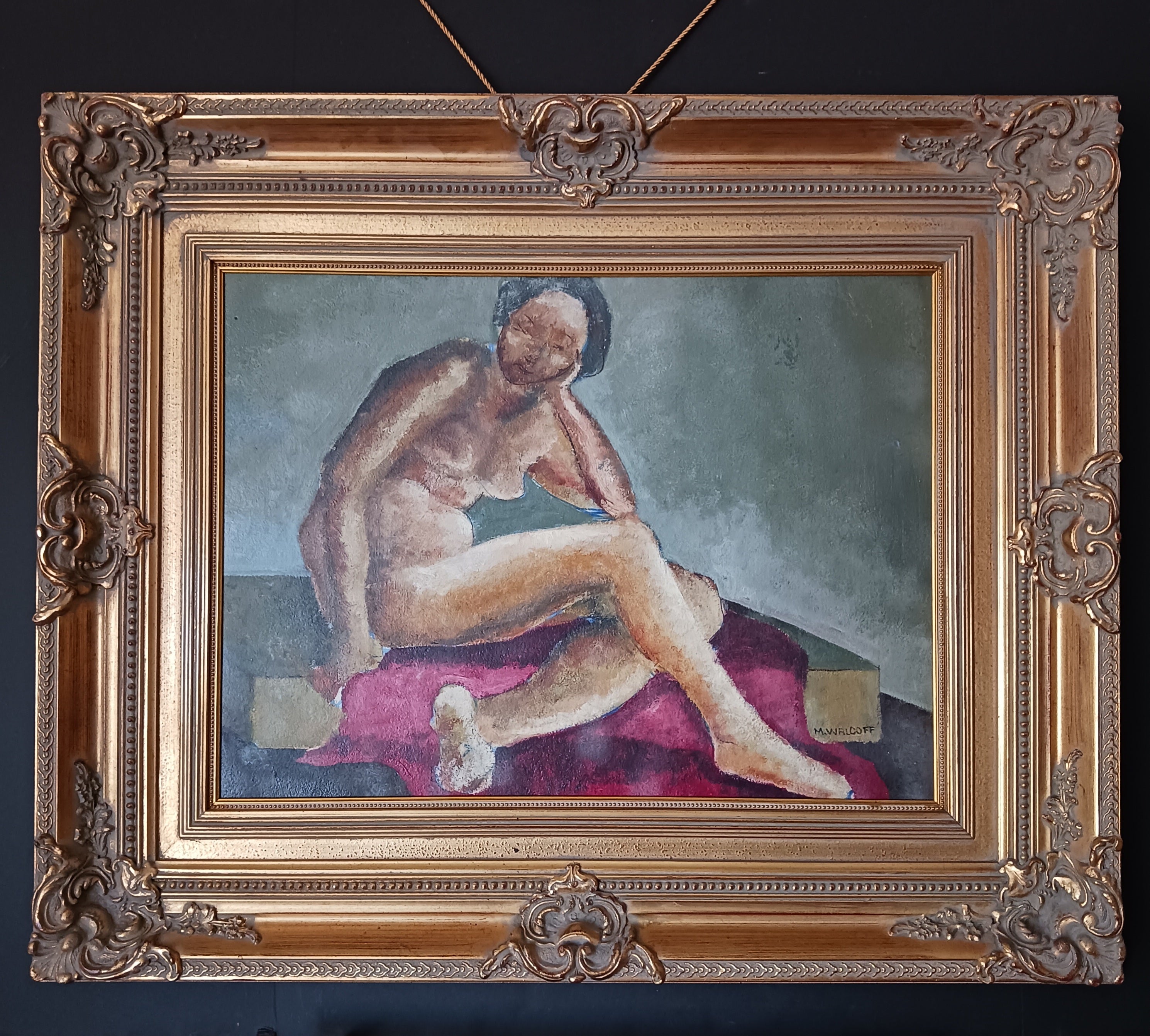 Muriel Walcoff Two-sided Oil - Park Strollers/Female Nude - Smithsonian Listed