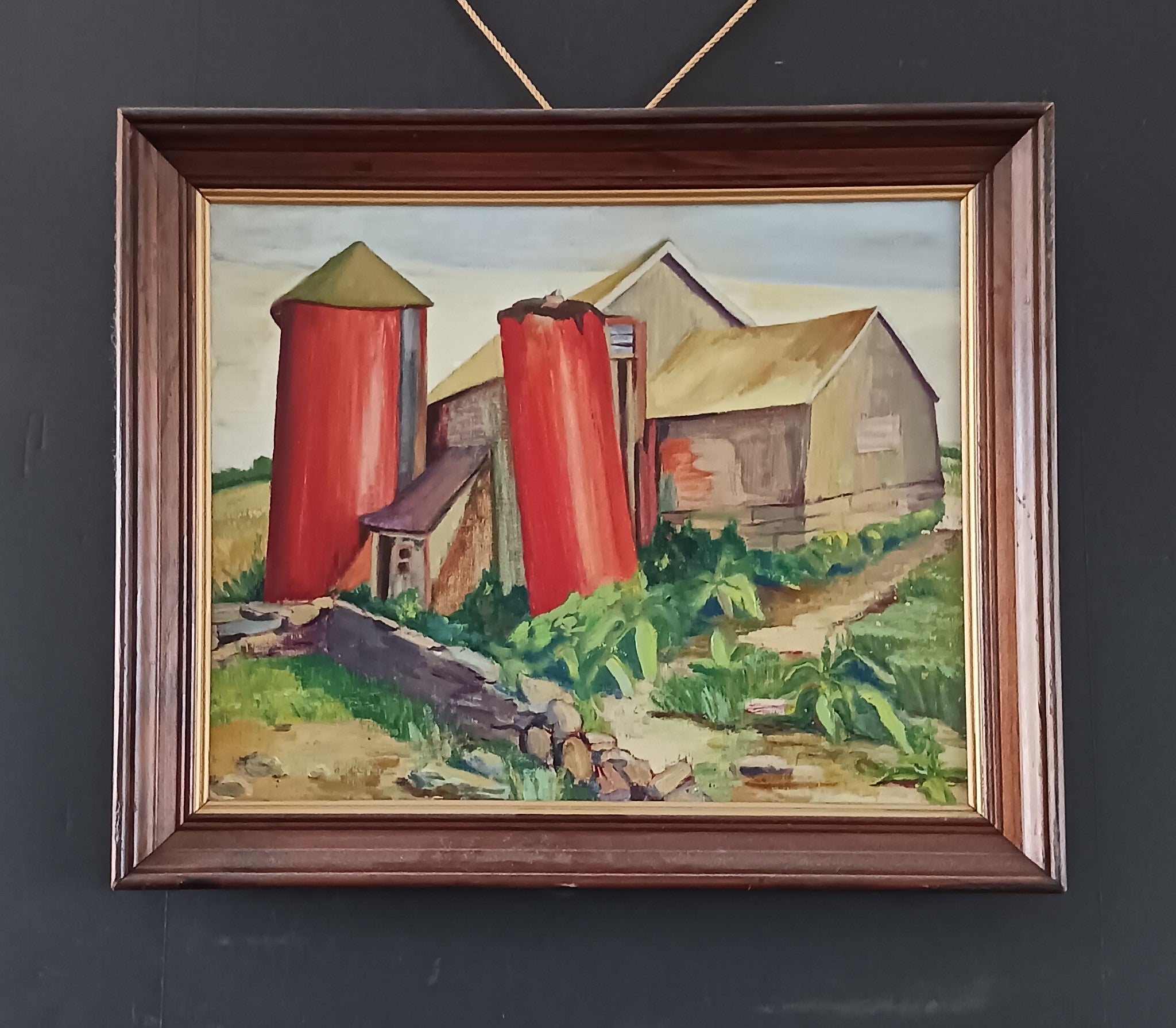 Red Silos - Oil by Charlotte Smith-Douglas, 1938- Listed Rhode Island Artist