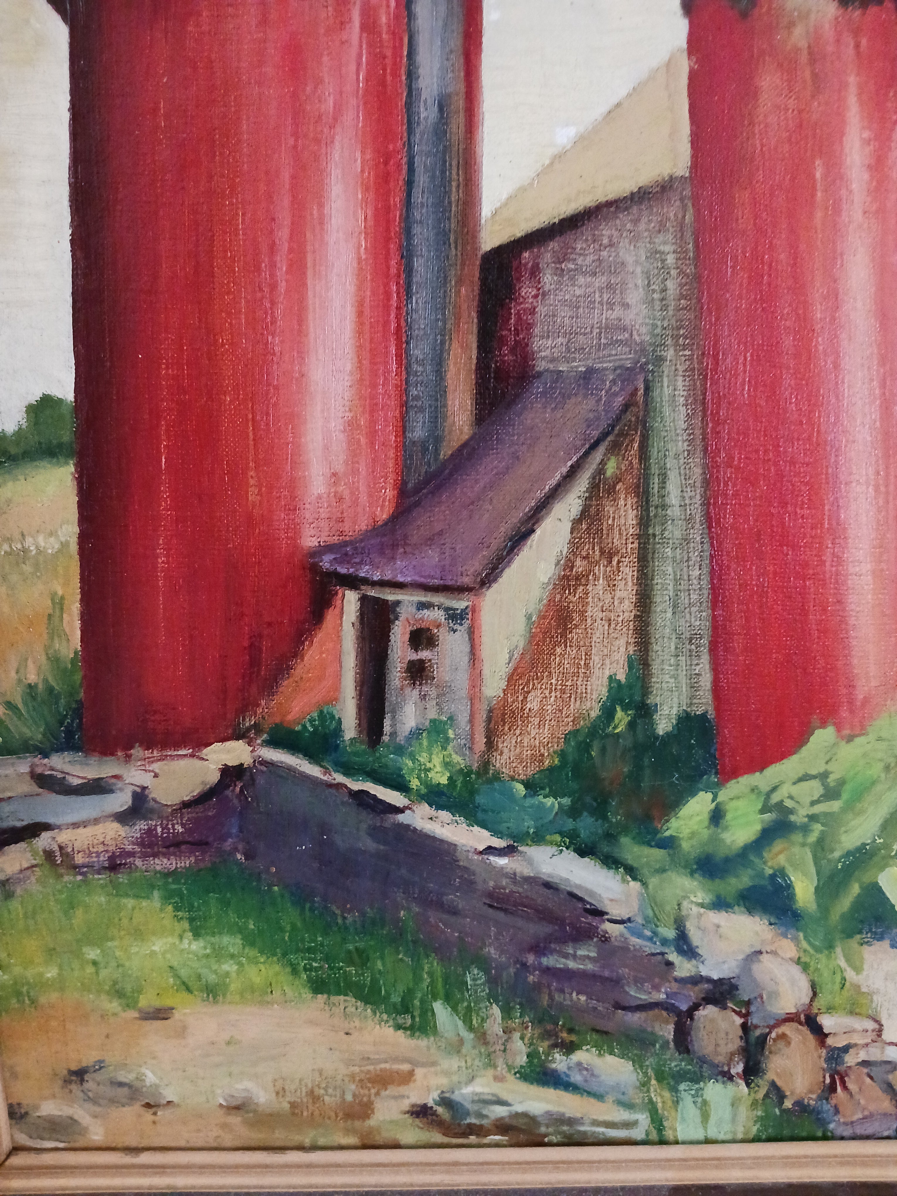 Red Silos - Oil by Charlotte Smith-Douglas, 1938- Listed Rhode Island Artist