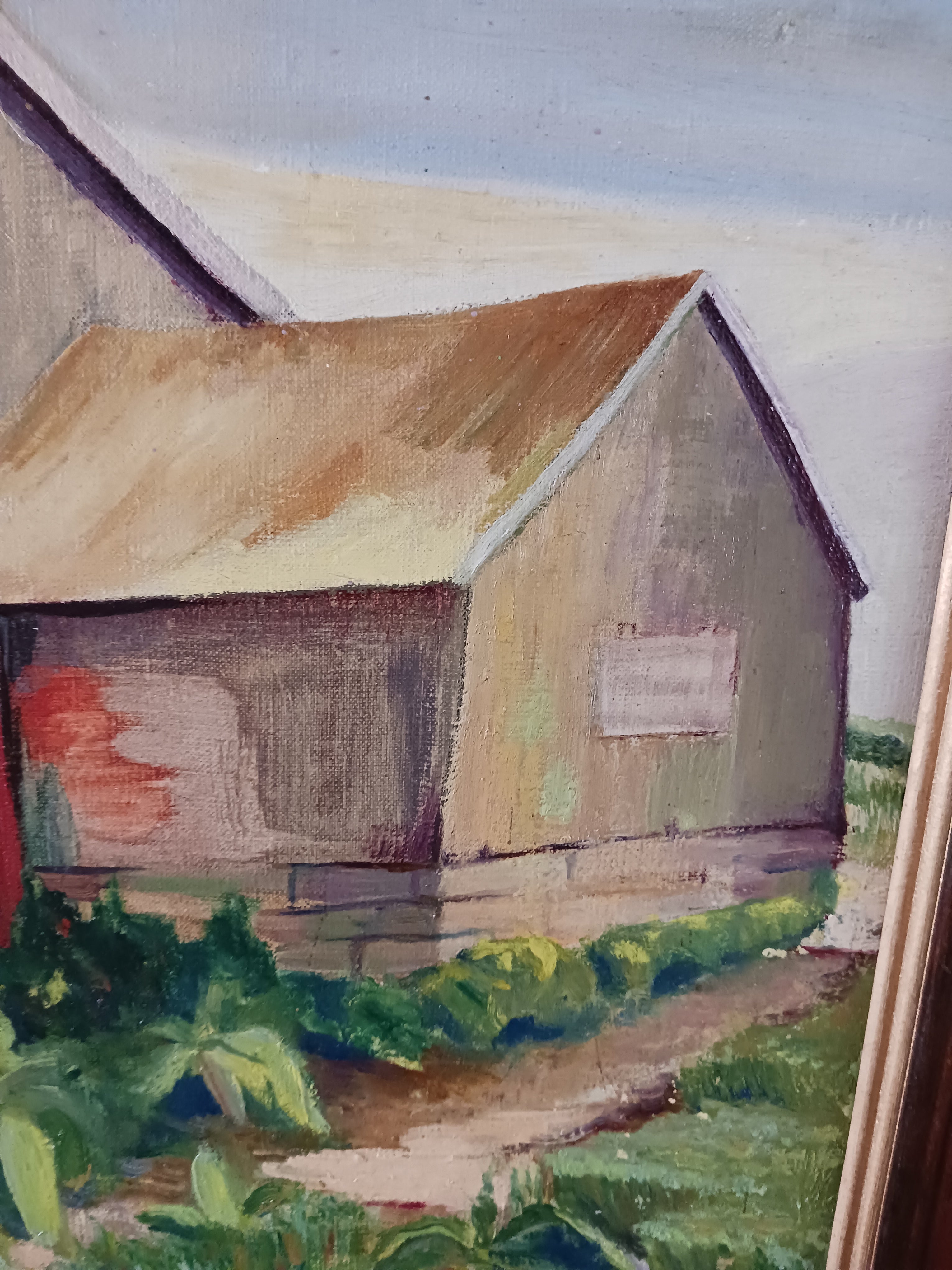 Red Silos - Oil by Charlotte Smith-Douglas, 1938- Listed Rhode Island Artist