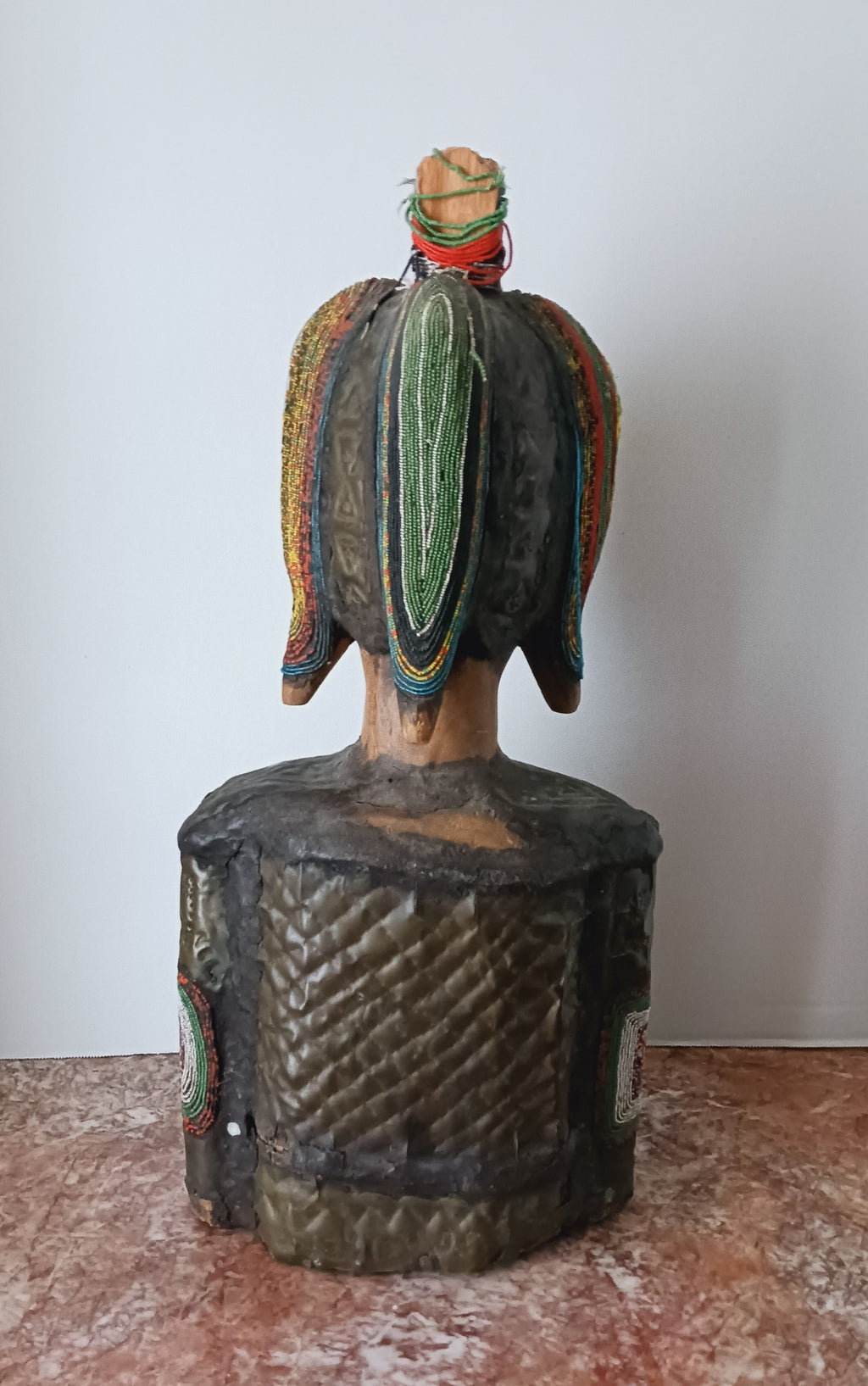 Stunning West African Bust - Wood, Metal, Beads, and Cowrie Shells Early 20th C.