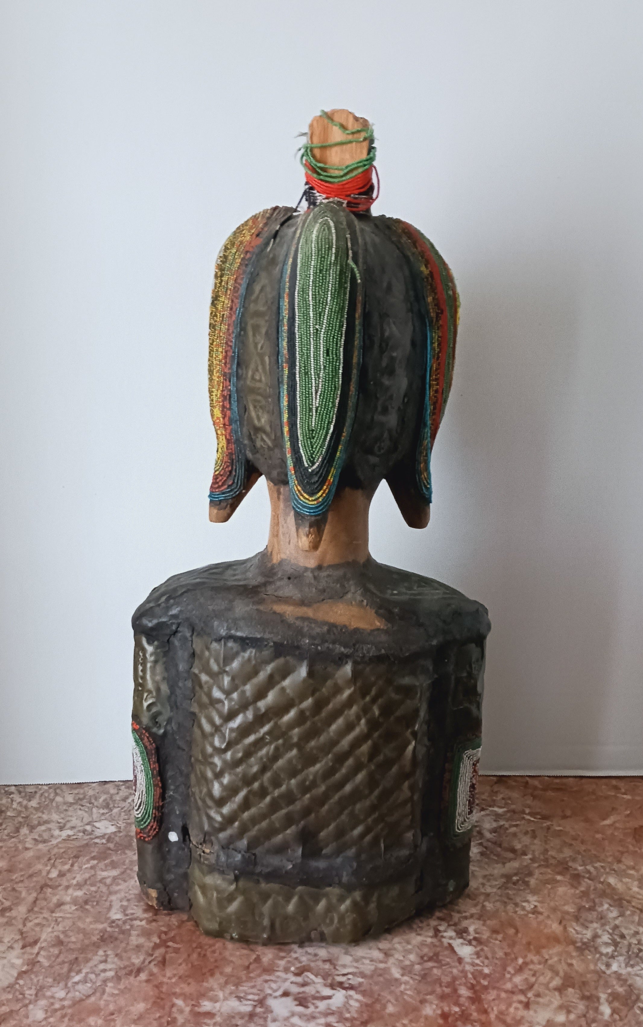 Stunning West African Bust - Wood, Metal, Beads, and Cowrie Shells Early 20th C.