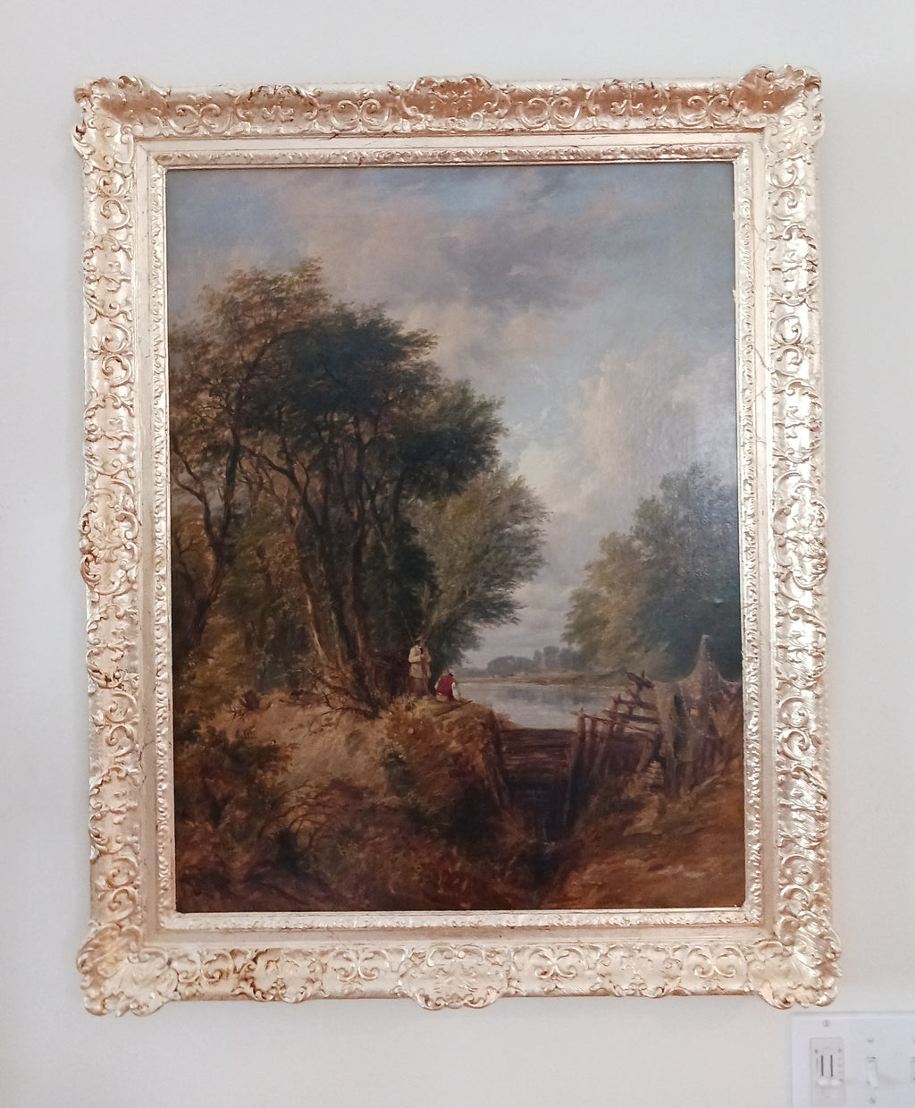 1853 "Fishing by the Weir" Edmund Johann Niemann Oil on Canvas Well Listed
