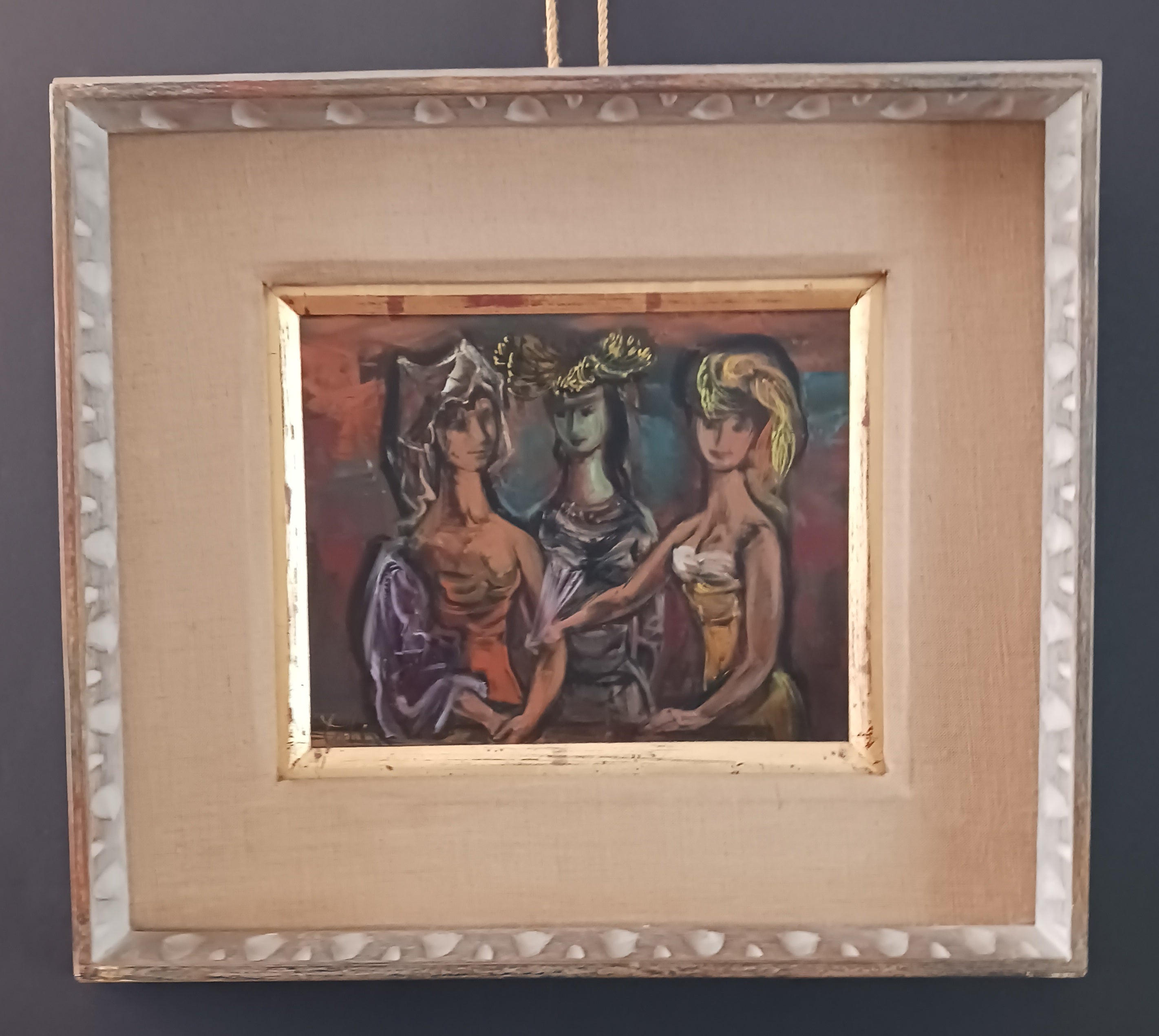 Frederic Taubes - Three Renaissance Ladies with Fans 1960s Oil Important Listed Artist
