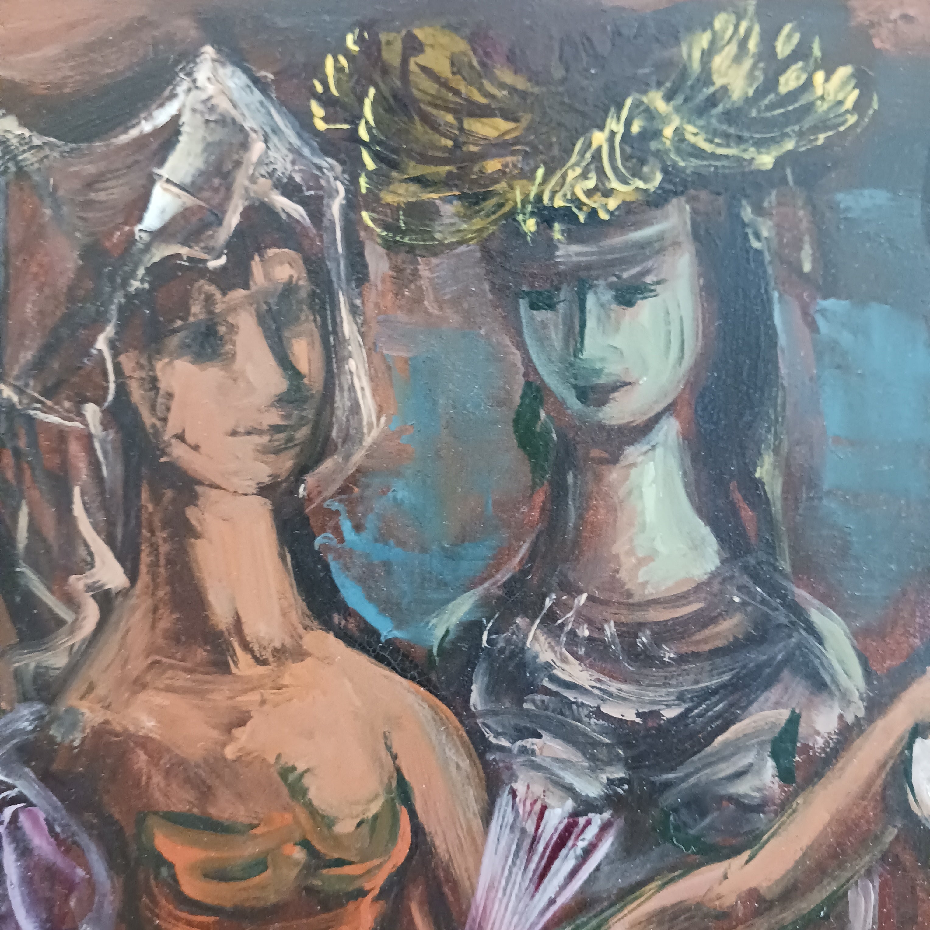 Frederic Taubes - Three Renaissance Ladies with Fans 1960s Oil Important Listed Artist
