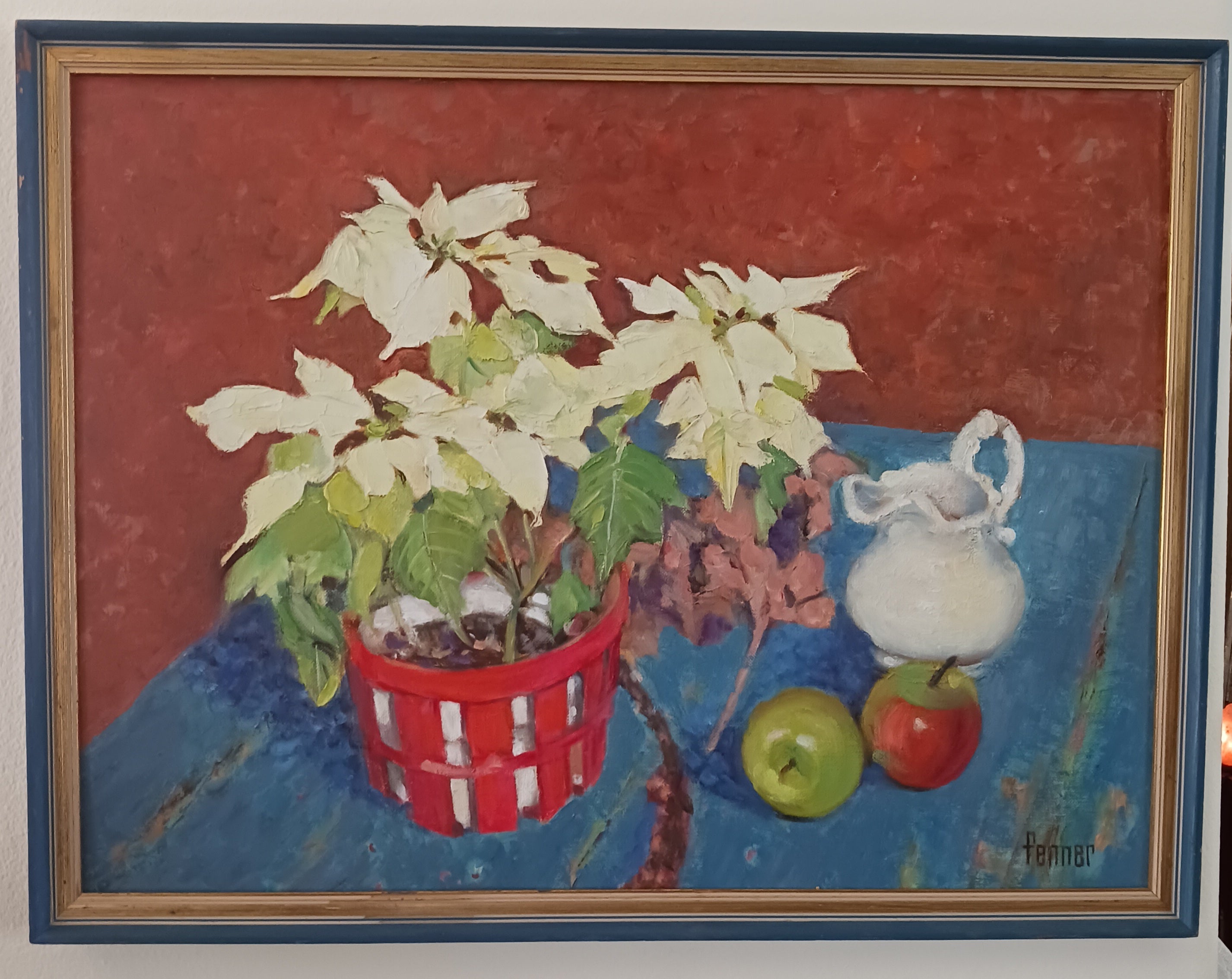 Poinsettias! Oil by Springfield, Massachusetts Artist Ethelyn (Polly) Fenner