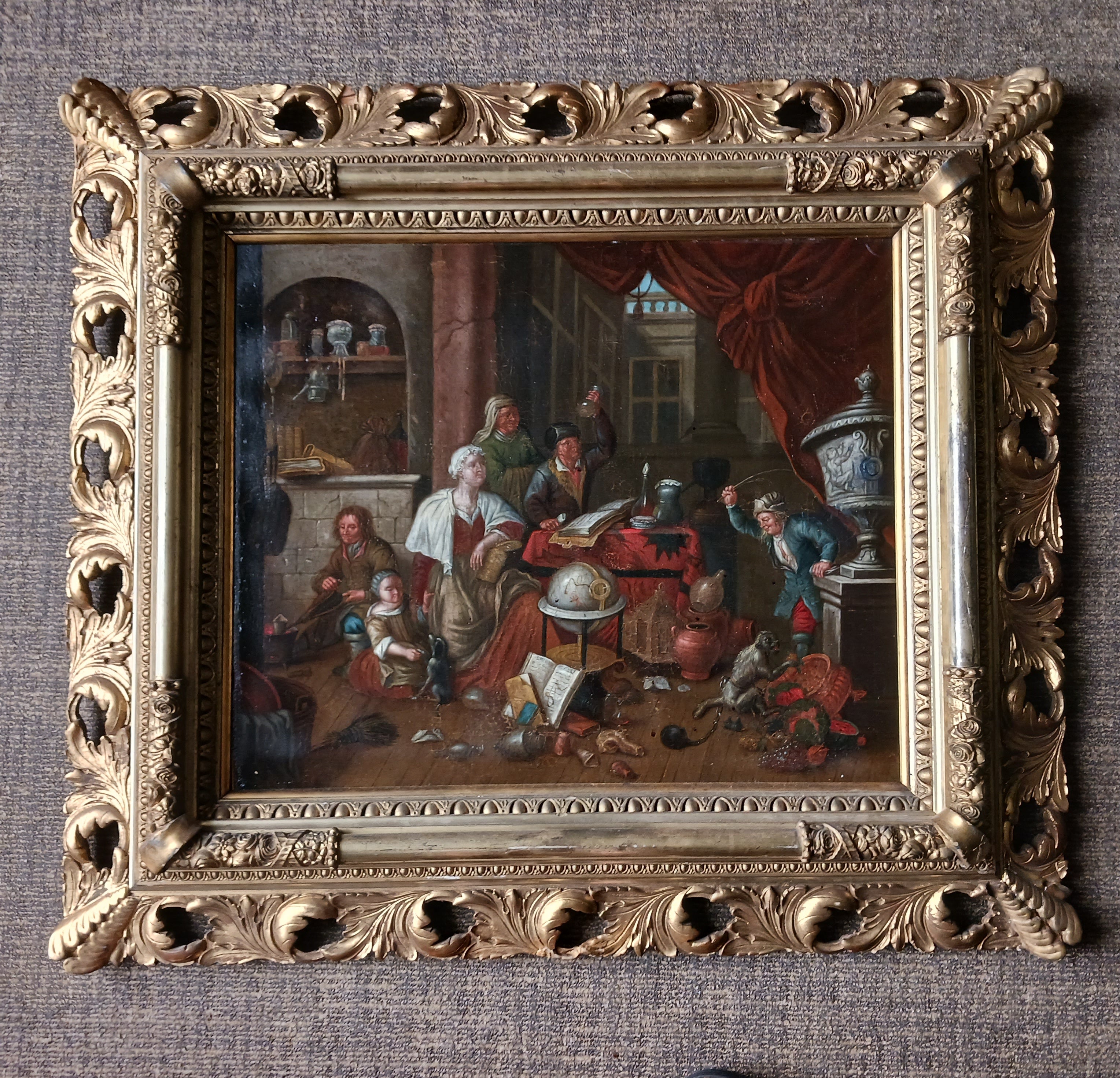 18th C. Flemish Medical Genre Oil on Canvas, the Urine Tester