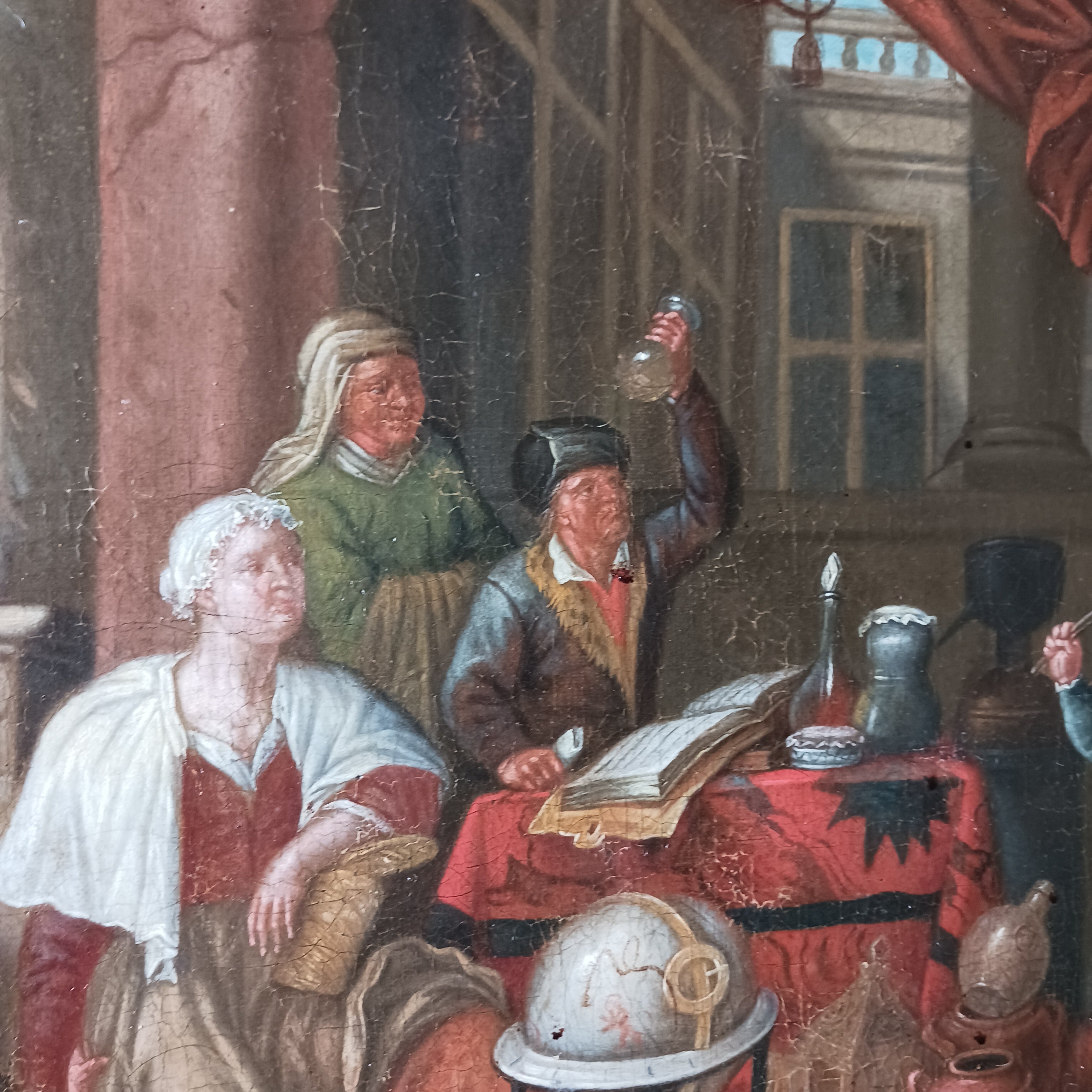 18th C. Flemish Medical Genre Oil on Canvas, the Urine Tester