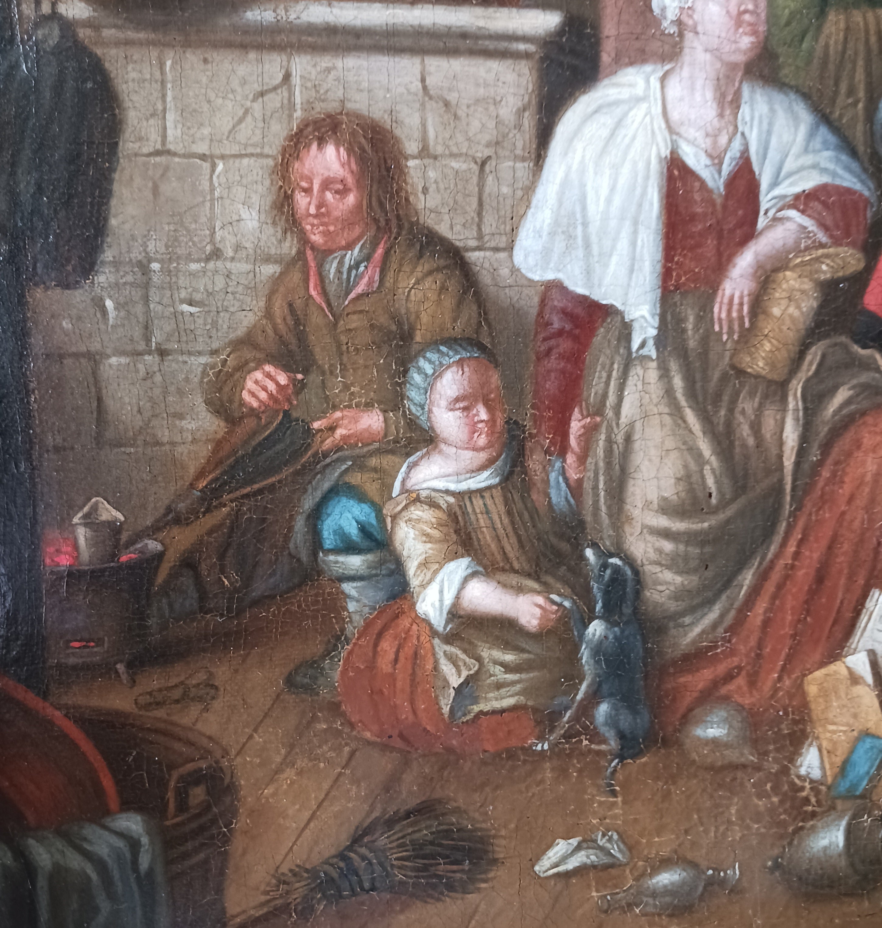 18th C. Flemish Medical Genre Oil on Canvas, the Urine Tester