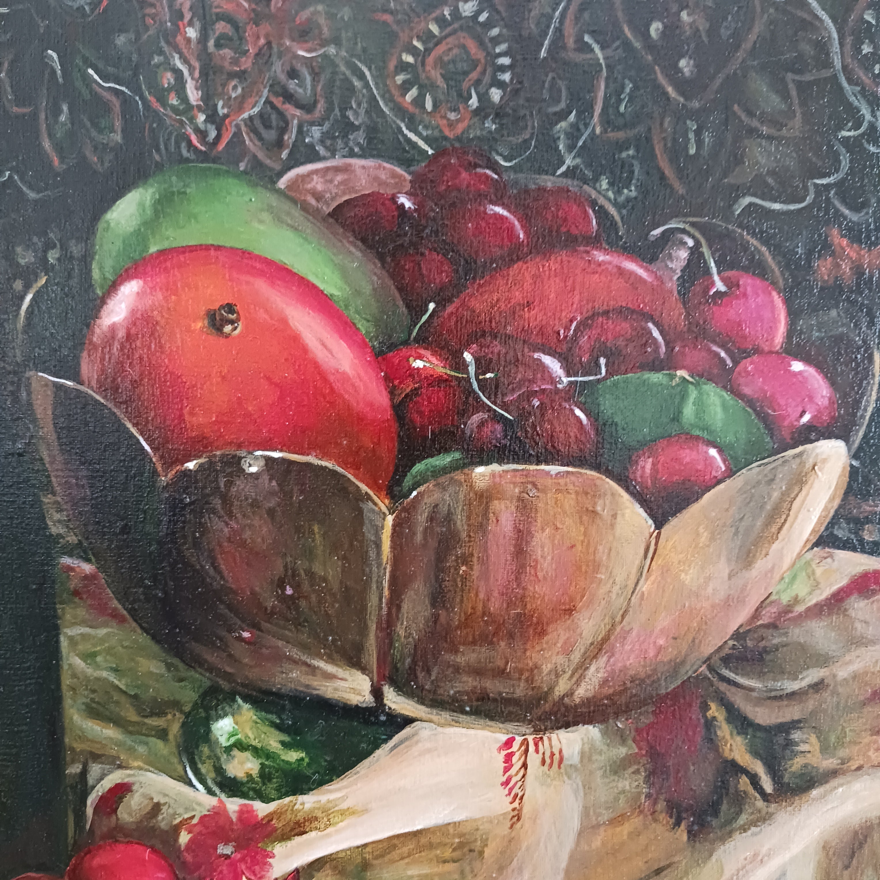 Spilled Cherries - Contemporary Realist Still Life Acrylic by Jim Throne