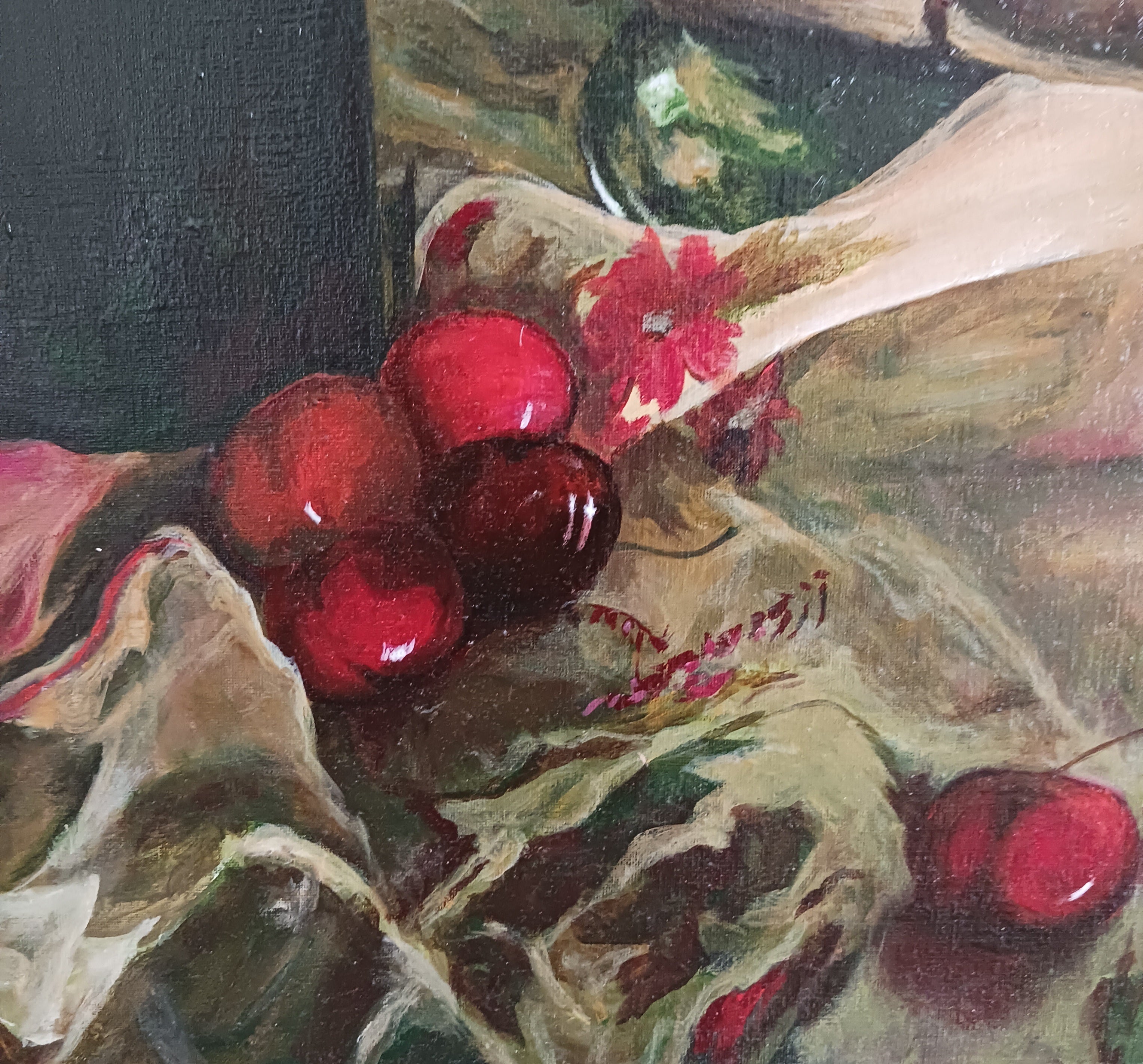Spilled Cherries - Contemporary Realist Still Life Acrylic by Jim Throne