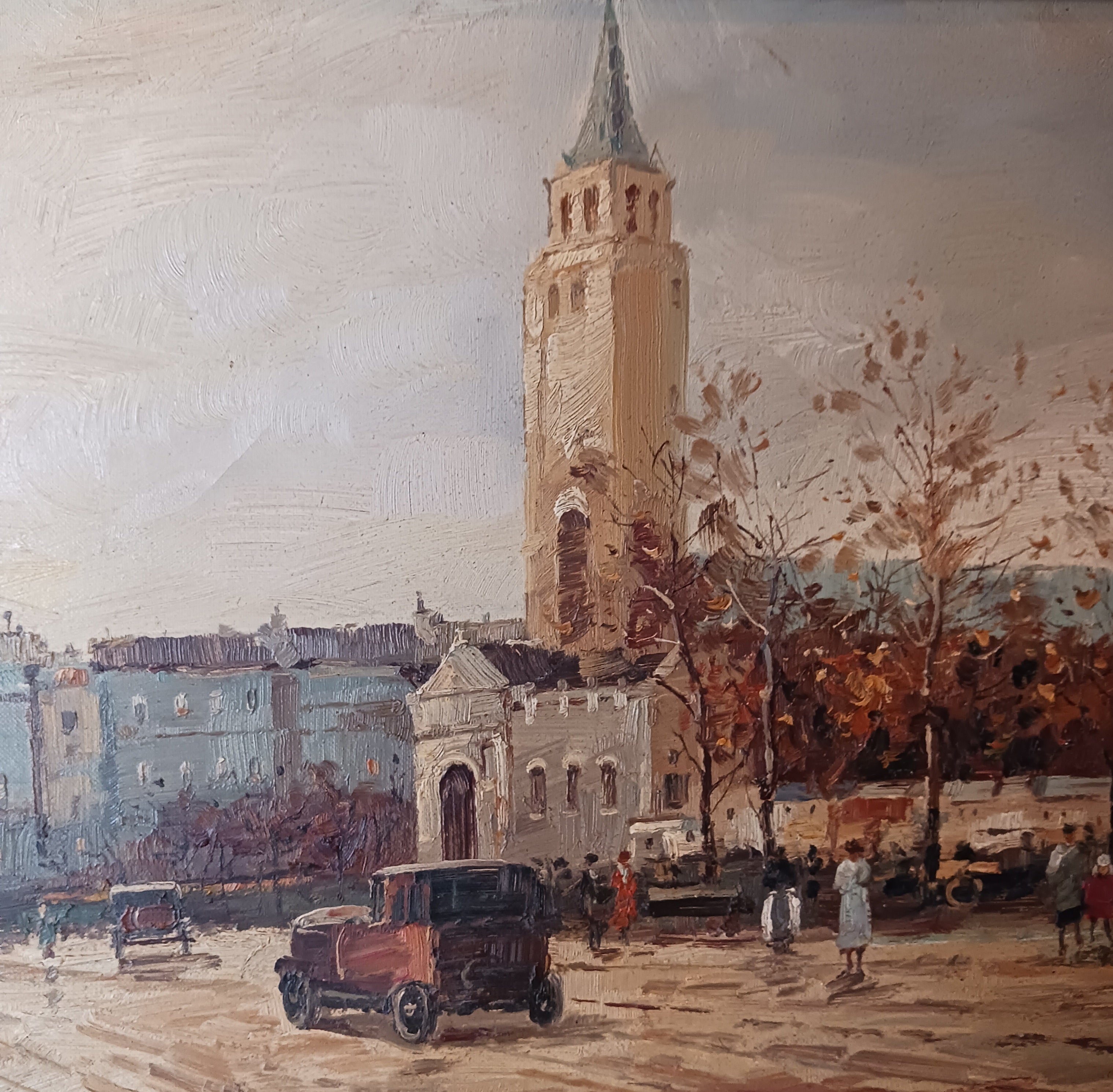 Paris Street oil on canvas by Evan Eugene 1960s Listed Artist